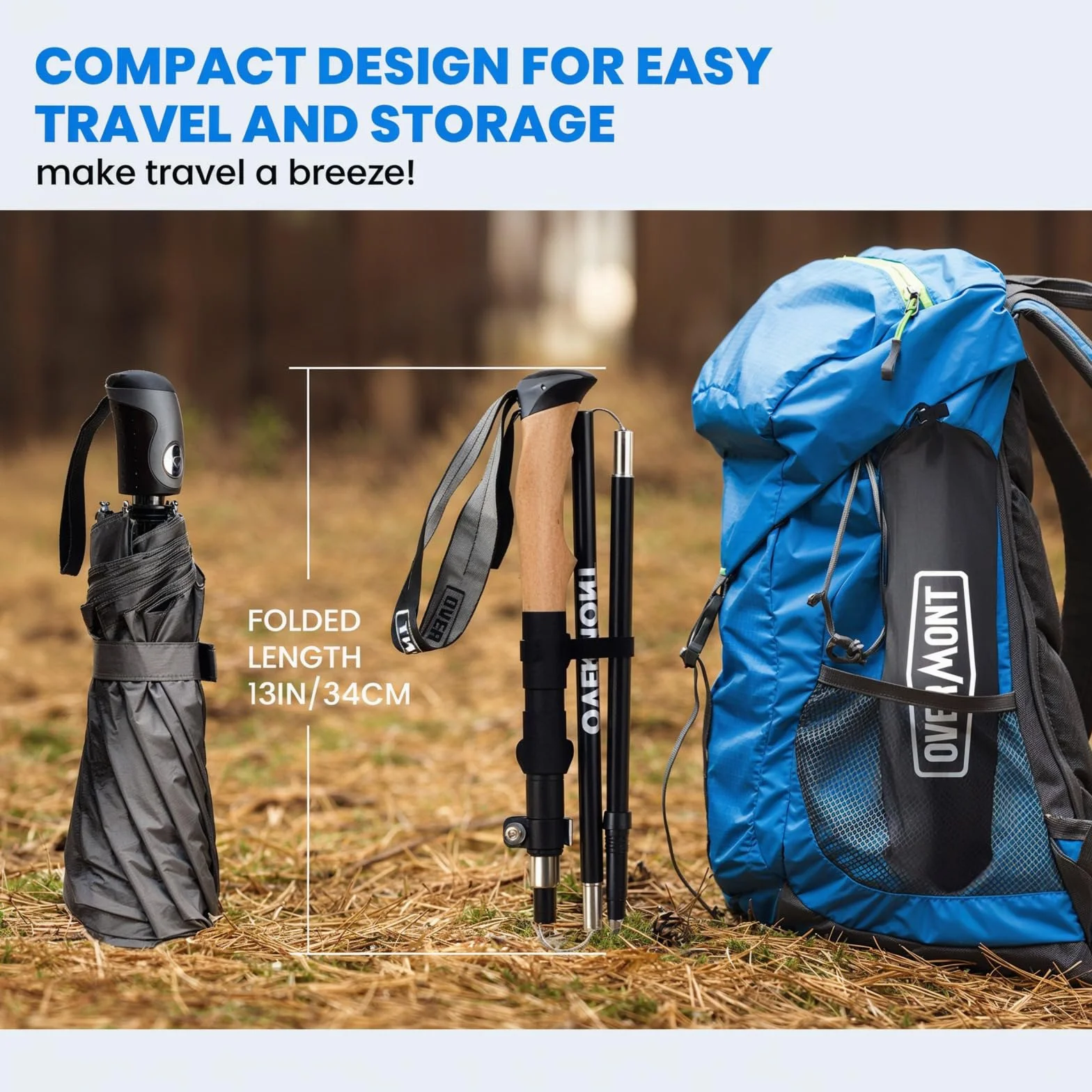 Overmont Bastoni Trekking in Fibra di Carbonio Pieghevoli Regolabili 110-125 cm Nero 1 Paio Nordic Walking