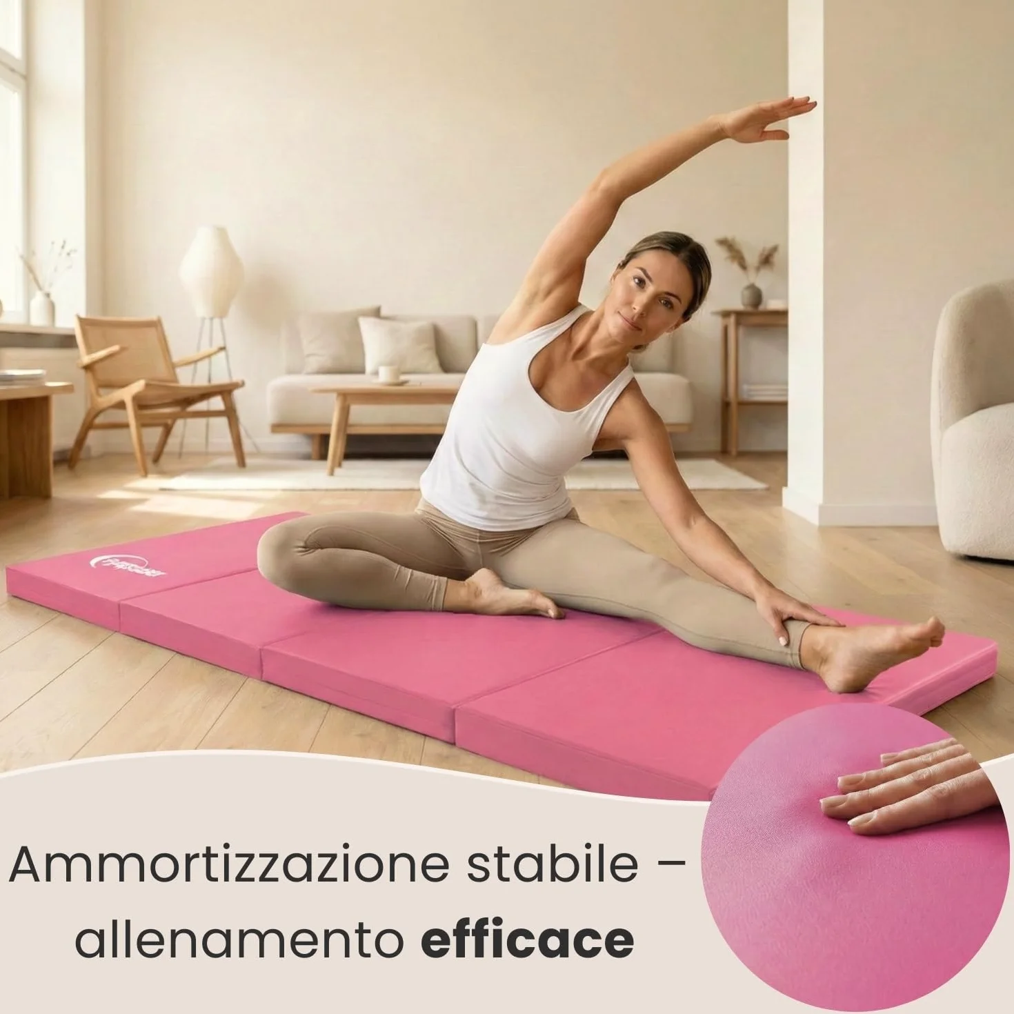 eyepower Tappetino Ginnastica Pieghevole 180x60x5 cm - Materassino Ginnico Spesso - Tappeto per Attività Artistica da Casa - Superficie per Acrobatica Yoga Sport - Tappetini Antiurto per Bambini