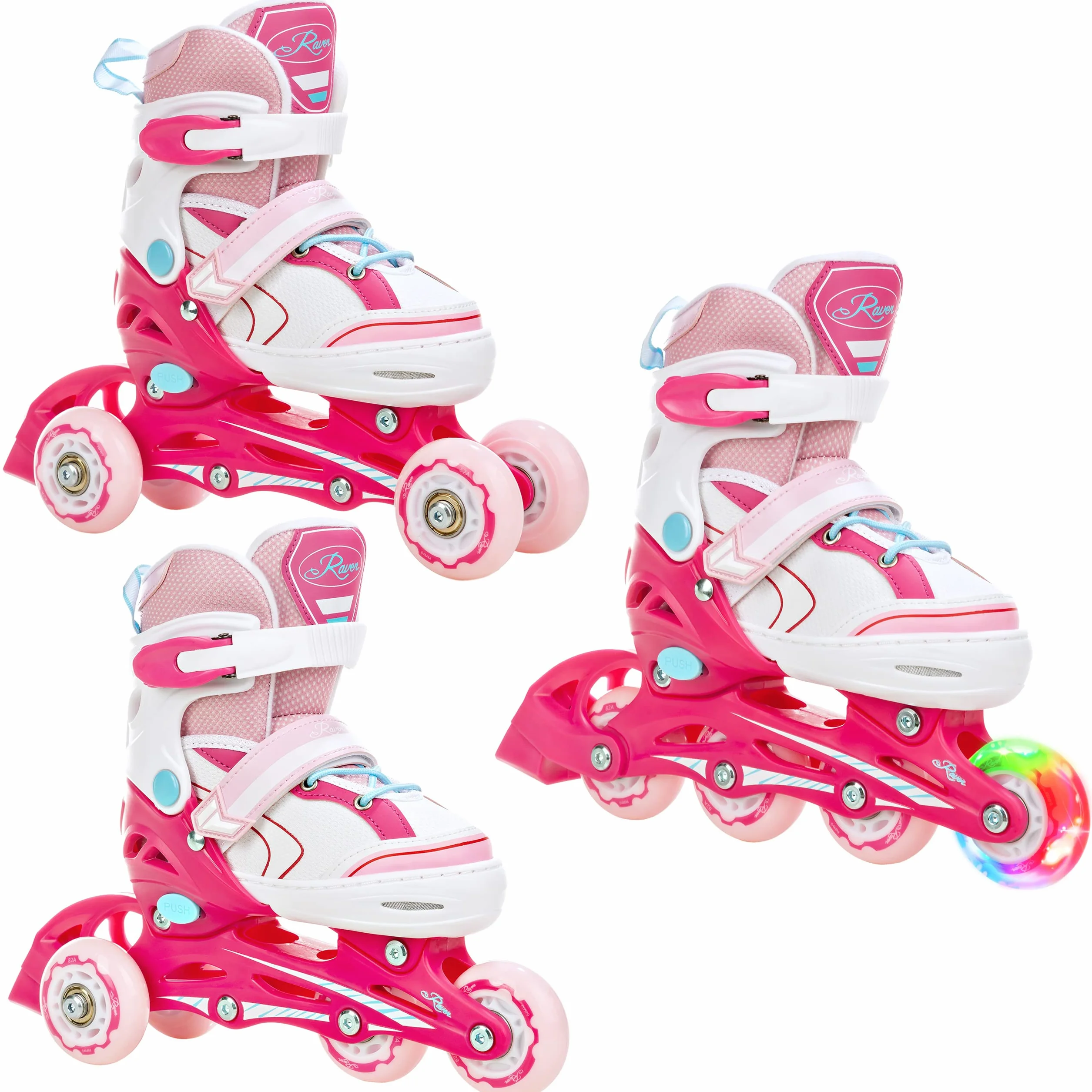 Pattini a rotelle per bambini 3 in 1 regolabili Raven con pattini quad
