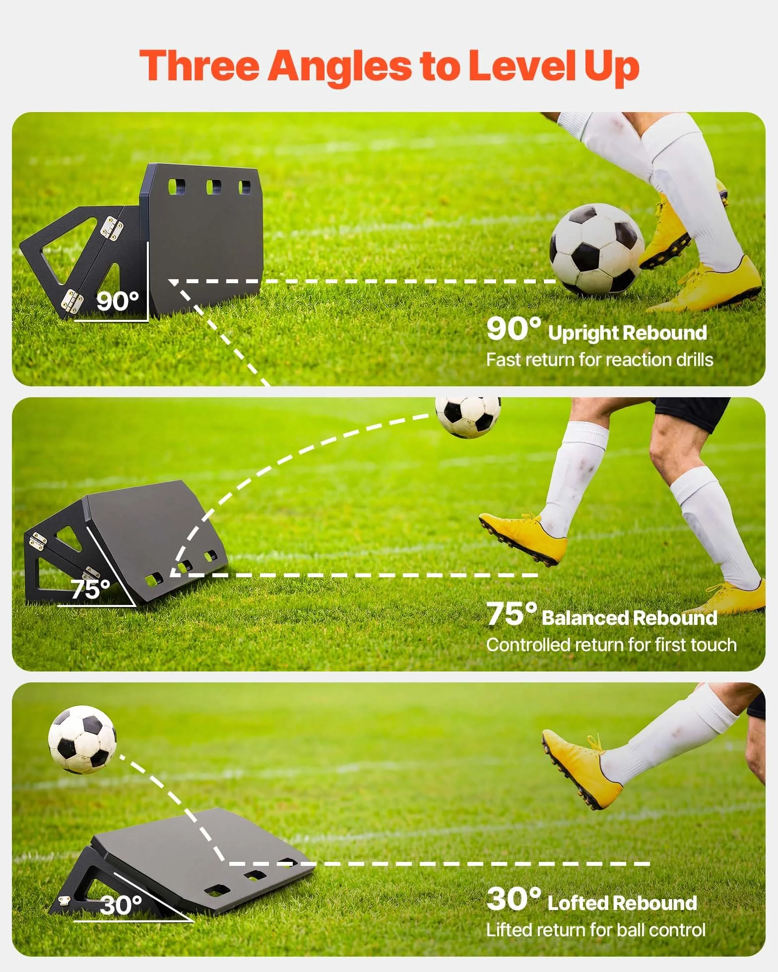 VEVOR Tavola di rimbalzo da calcio regolabile multi-angolo, parete portatile pieghevole, attrezzatura allenamento