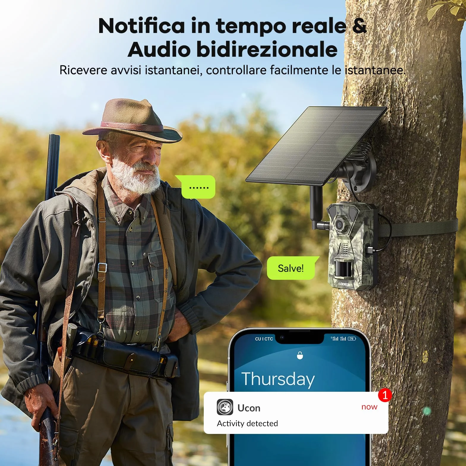 DEATTI Solare Fotocamera da Caccia 4G LTE con Sim 0,1S 7800 mAh IP65