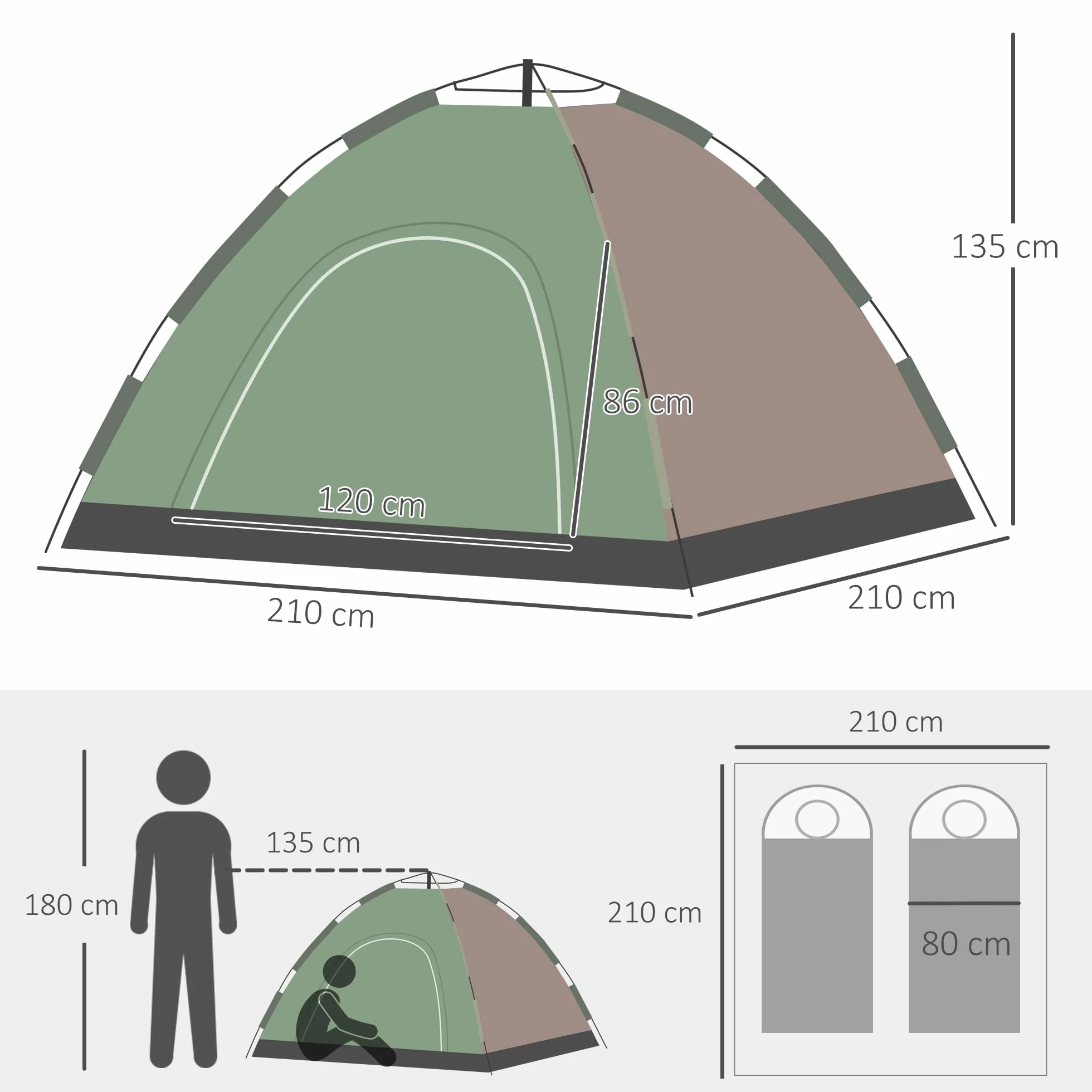 Outsunny Tenda da Spiaggia Pop-Up 4 Posti Protezione UV 210x210x135 cm