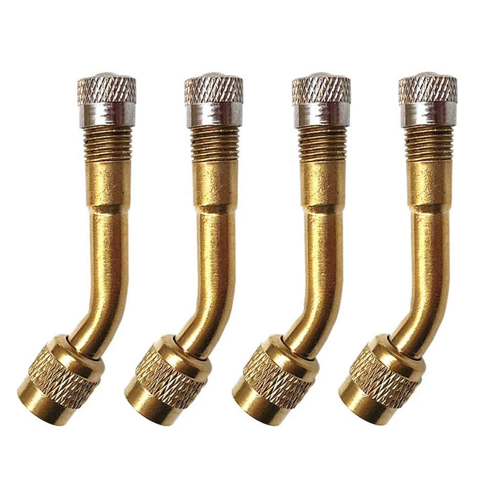 4Pcs Professionale 135 Gradi Pneumatico Valvola Estensione Adattatore Kit, Ottone Pneumatico Stelo Prolunga Schrader Valvola Adattatore, con Tappo Antipolvere