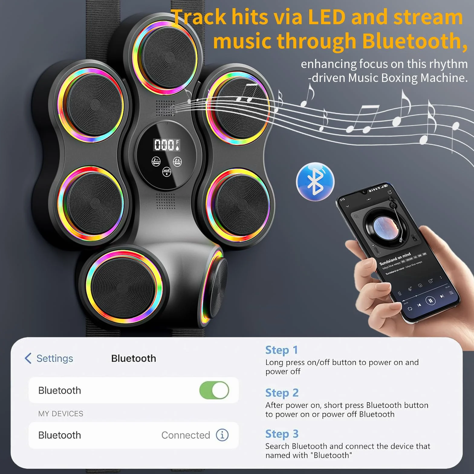 Macchina da boxe musicale, attrezzatura da palestra con guantoni da boxe, Smart Bluetooth, per adulti e bambini, bersaglio elettronico da boxe, fitness per casa, ufficio, palestra