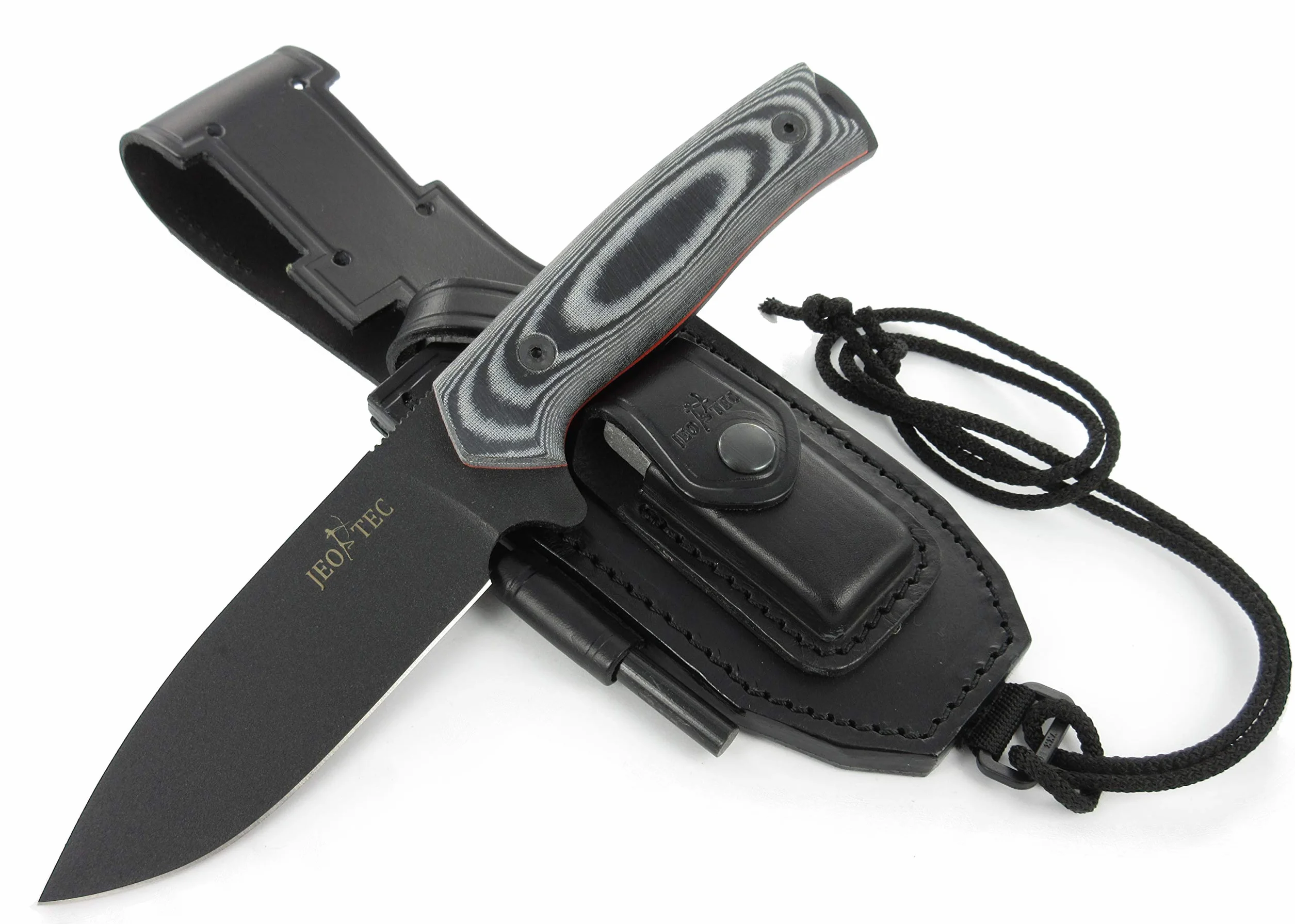 JEO-TEC Nº21 Coltello a Lama Fissa da Sopravvivenza Caccia Pesca Outdoor Campeggio, Lama in acciaio inox BOHLER N690C, Custodia pelle multi-posizionale, Fatto a mano in Spagna