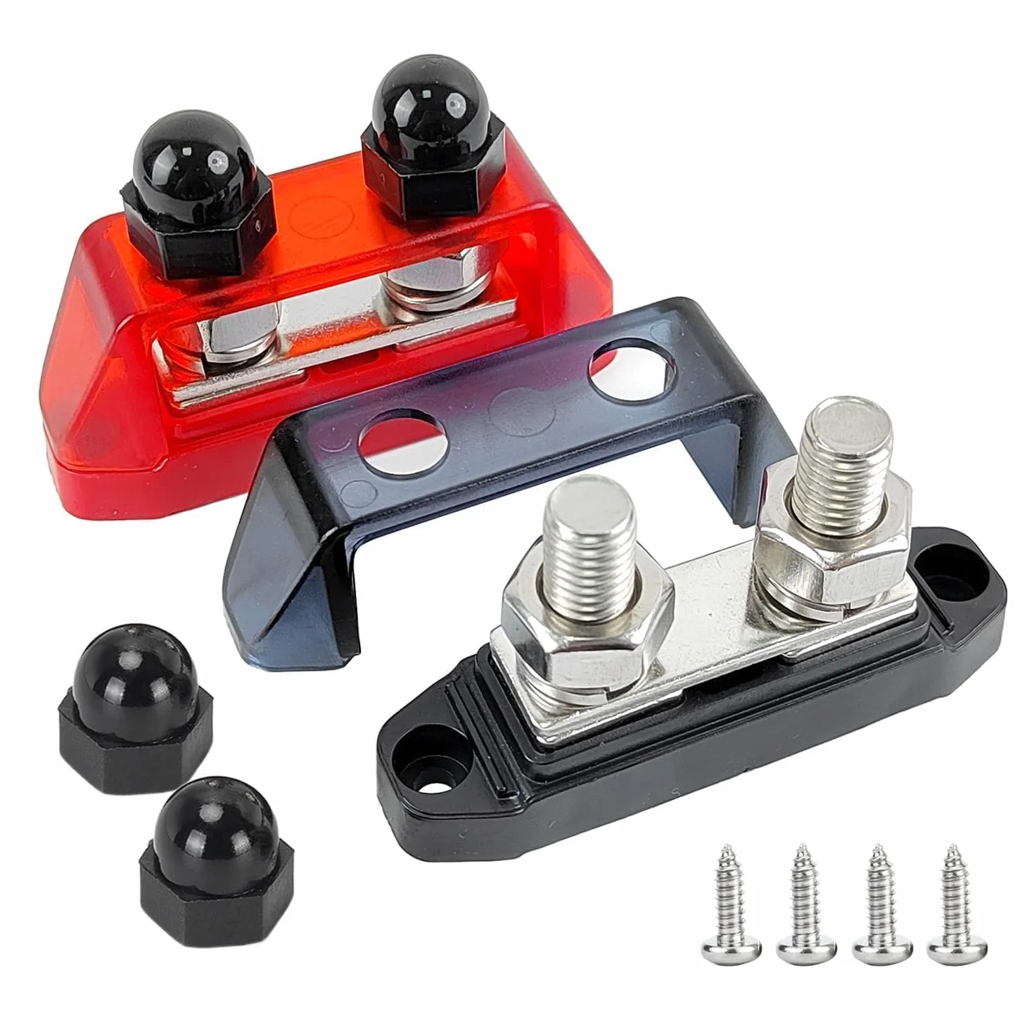 2 Pezzi DC Bus Bar 12V - 48V, 250A Morsettiera, Barra Collettrice Batteria con Bullone M10, Morsettiera Distribuzione Rosso + Nero, per Auto, Camper, Solare, Marina, Barca, Camion (1)