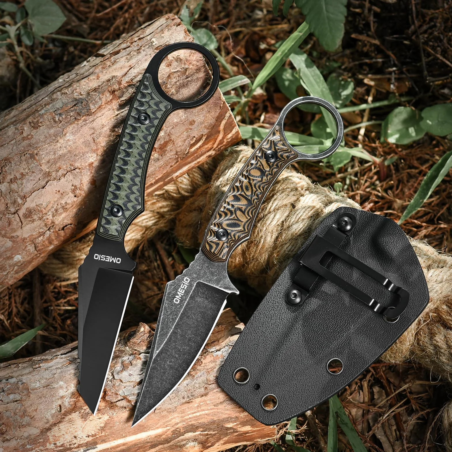 Omesio Coltello Da Collo Fodero in Kydex, Lama in Acciaio D2 Da 8,5 cm, Coltello Da Caccia Con Manico in G10, Adatto Per Campeggio All'Aperto Pesca Sopravvivenza