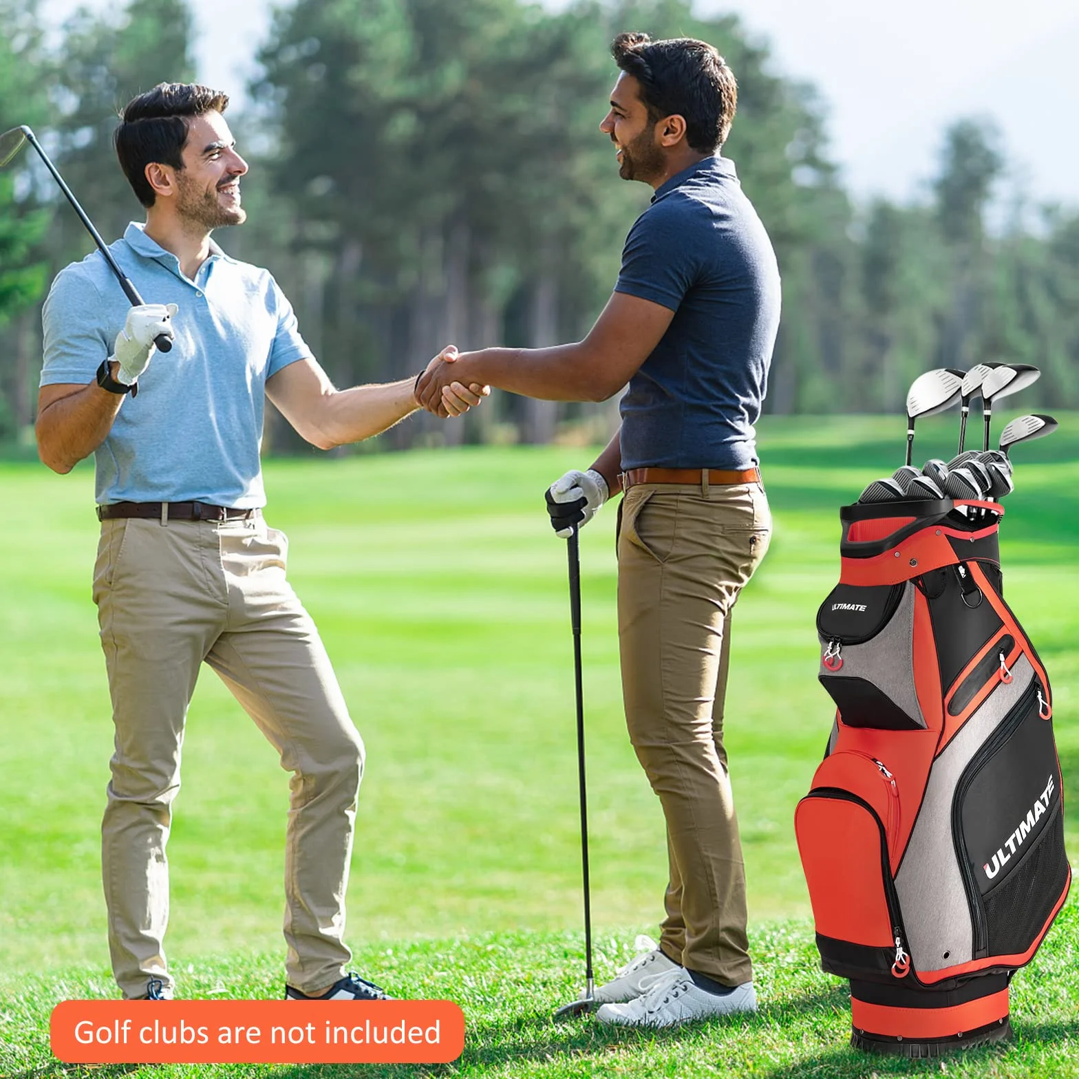 COSTWAY Borsa da Golf Portatile 14 Divisori 7 Tasche Cappuccio Antipioggia Tracolla Manico Portaombrelli Rosso Grigio