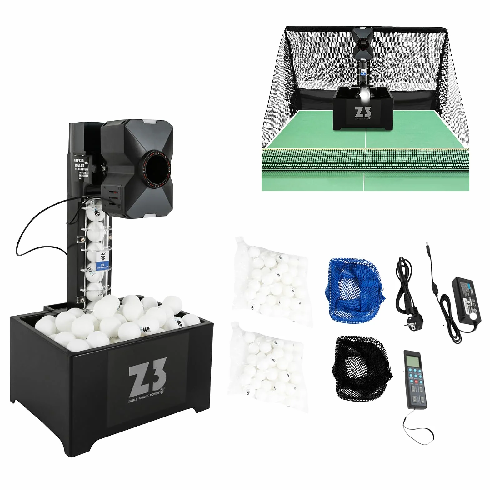 Ping-pong Robot Automatico con Rete, 100 Palle, 10 Modalità, Telecomando 4-40m/s per Allenamento