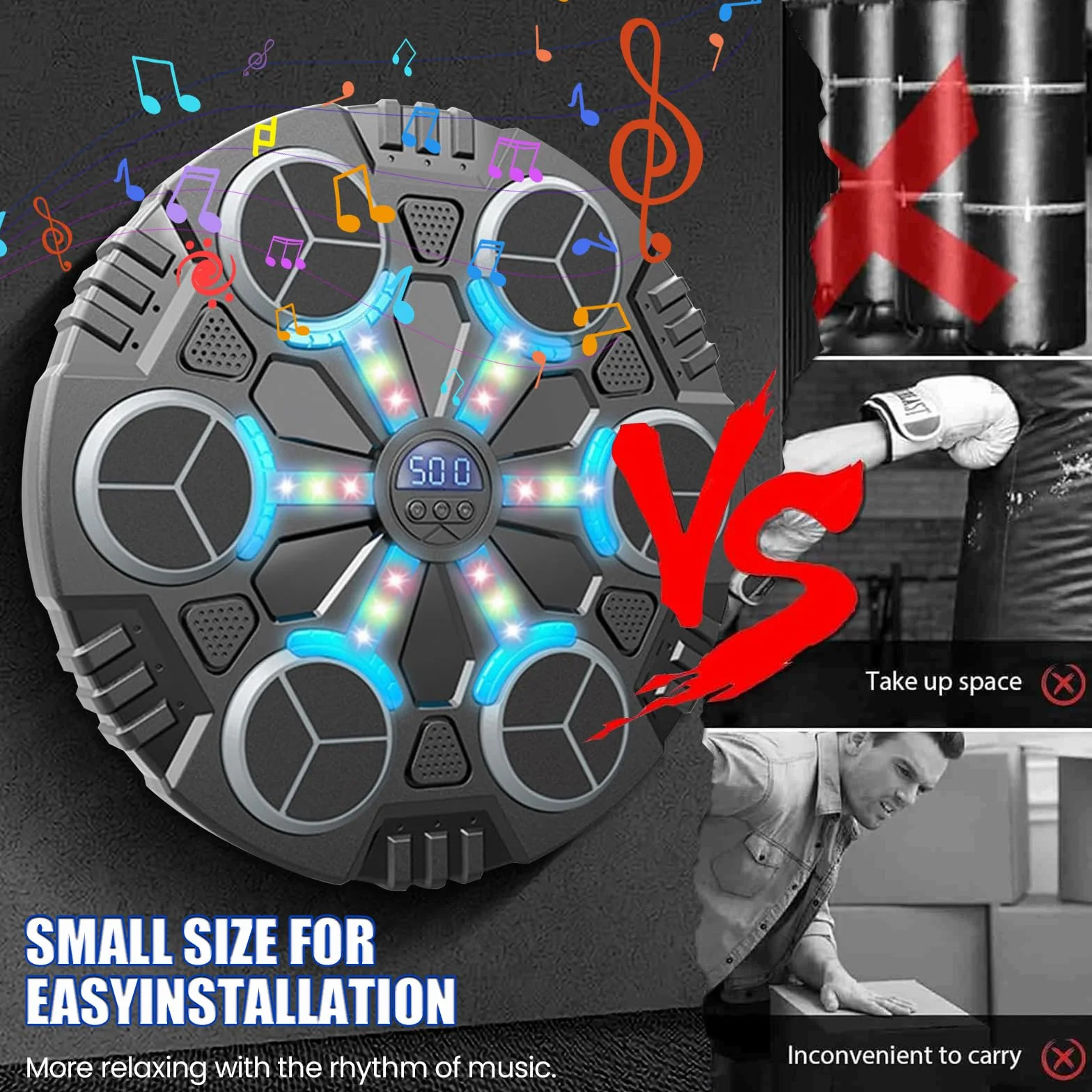 Eznaobo Macchina da boxe musicale, da parete, con guantoni da boxe, 3 velocità e luce LED, Bluetooth Smart Music Boxing Machine, macchina da boxe per bambini e adulti