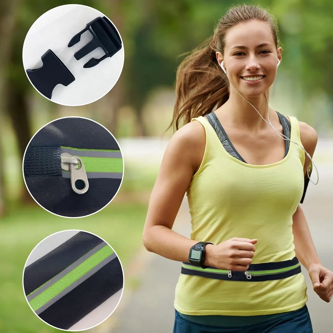 Cintura Da Corsa Porta Cellulare Running Belt 2 Due Marsupio Jogging Sport Outdoor Regolabile Resistente All'Acqua Nero E Verde