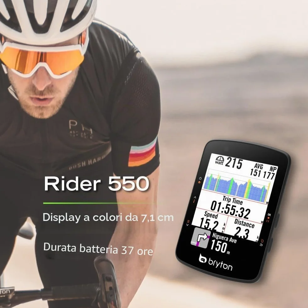Bryton Rider 550 GPS Ciclismo, Schermo 7,1 cm, 37 Ore Batteria, Navigazione Turn-By-Turn