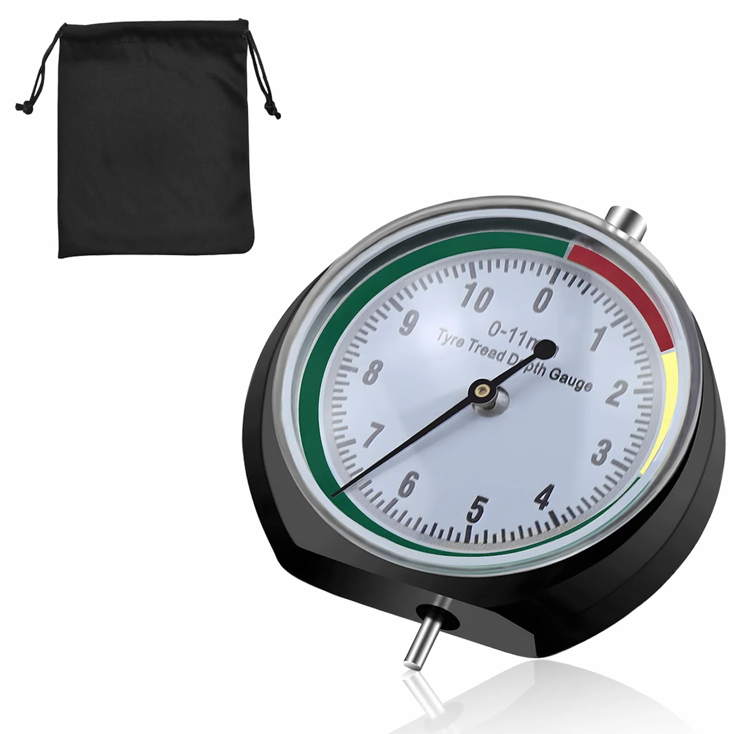 Misuratore di Profondità di Pneumatici Misuratore Profondità Battistrada Quadrante con Borsa Misuratore Battistrada Pneumatici 0-11mm per Moto, Auto, Camion