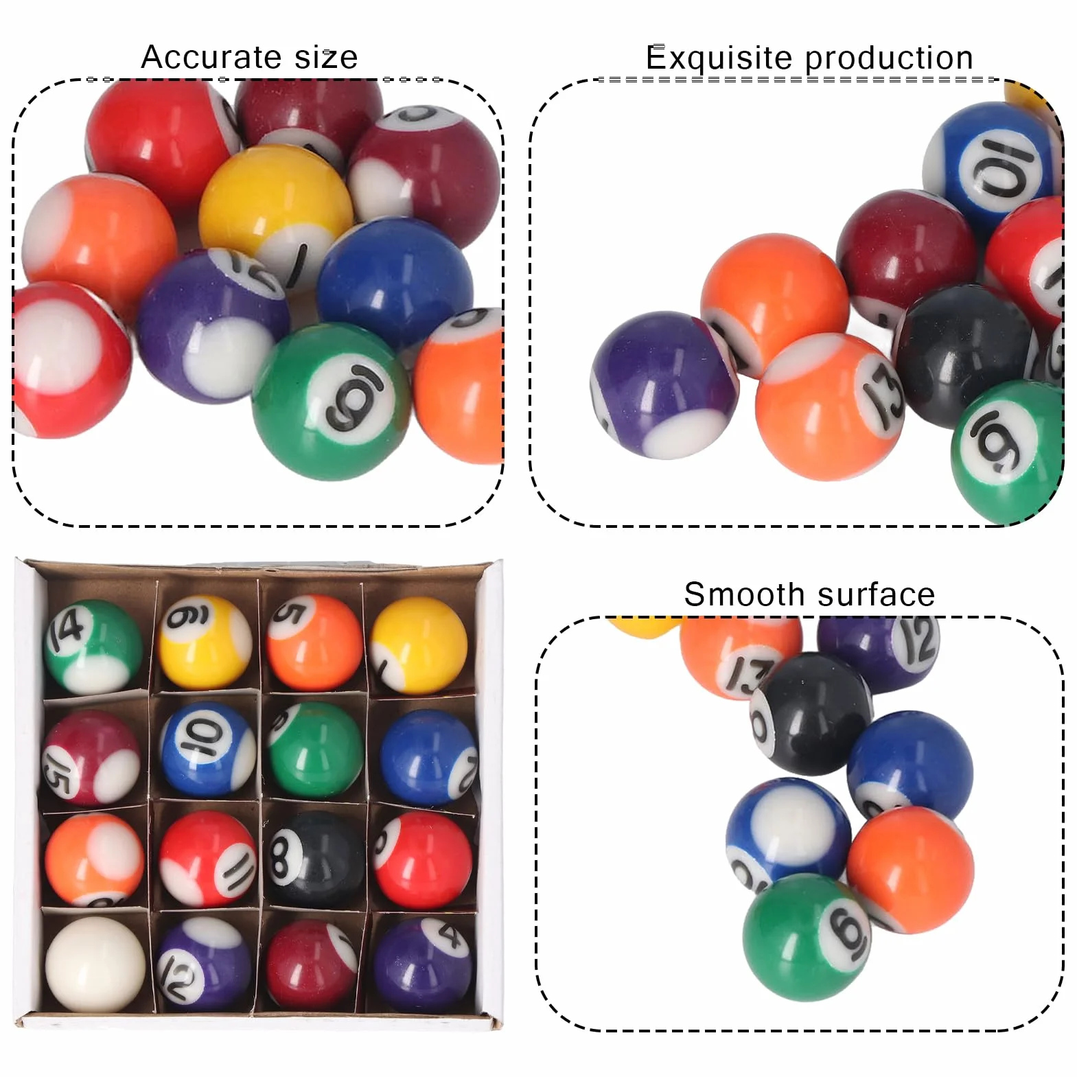 Set Mini Biliardo Americano con 16 Palline da 25mm in Resina per Tavolo da Gioco