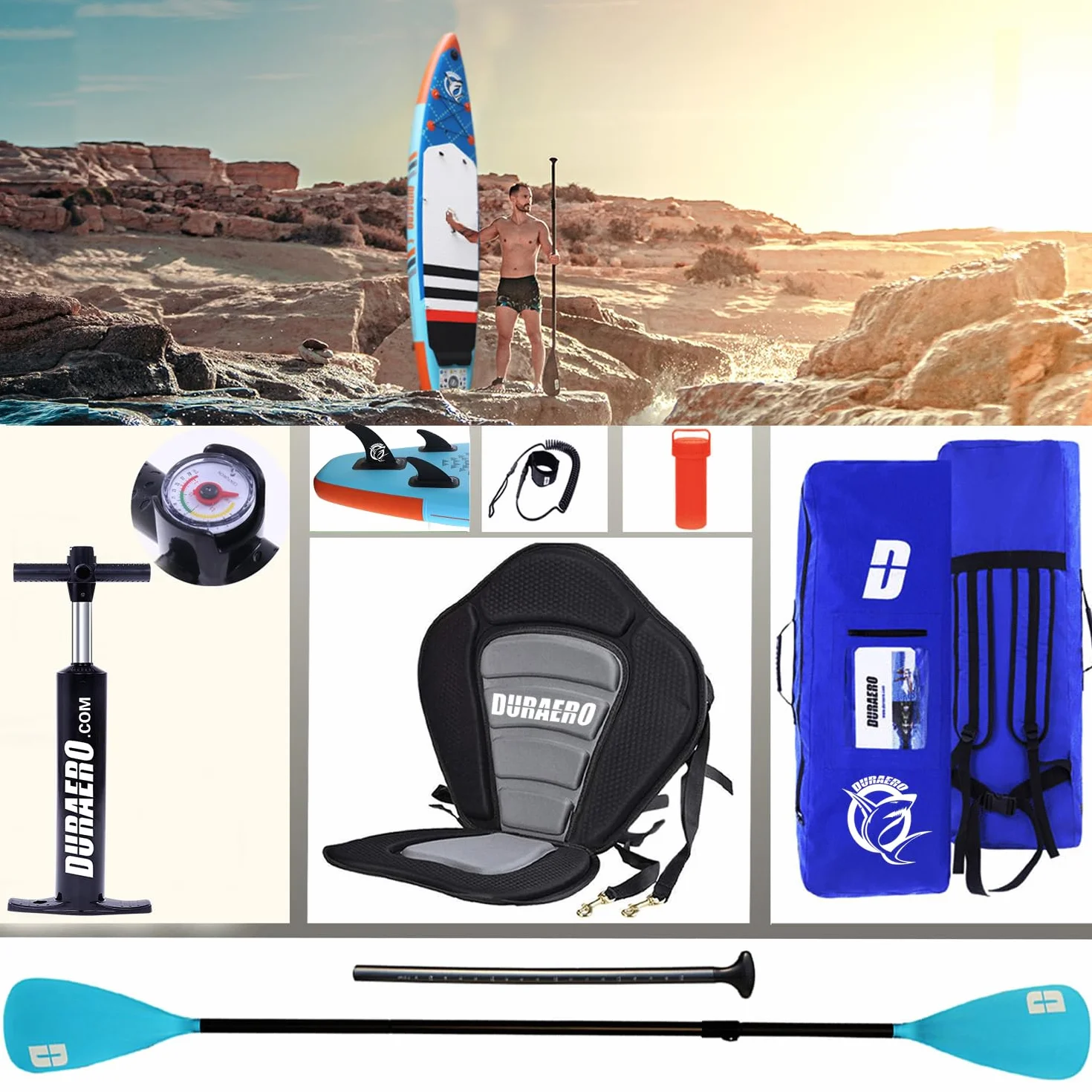 Tavole gonfiabili Stand Up Paddle 330x76x15 cm, portata 150 kg, Blu