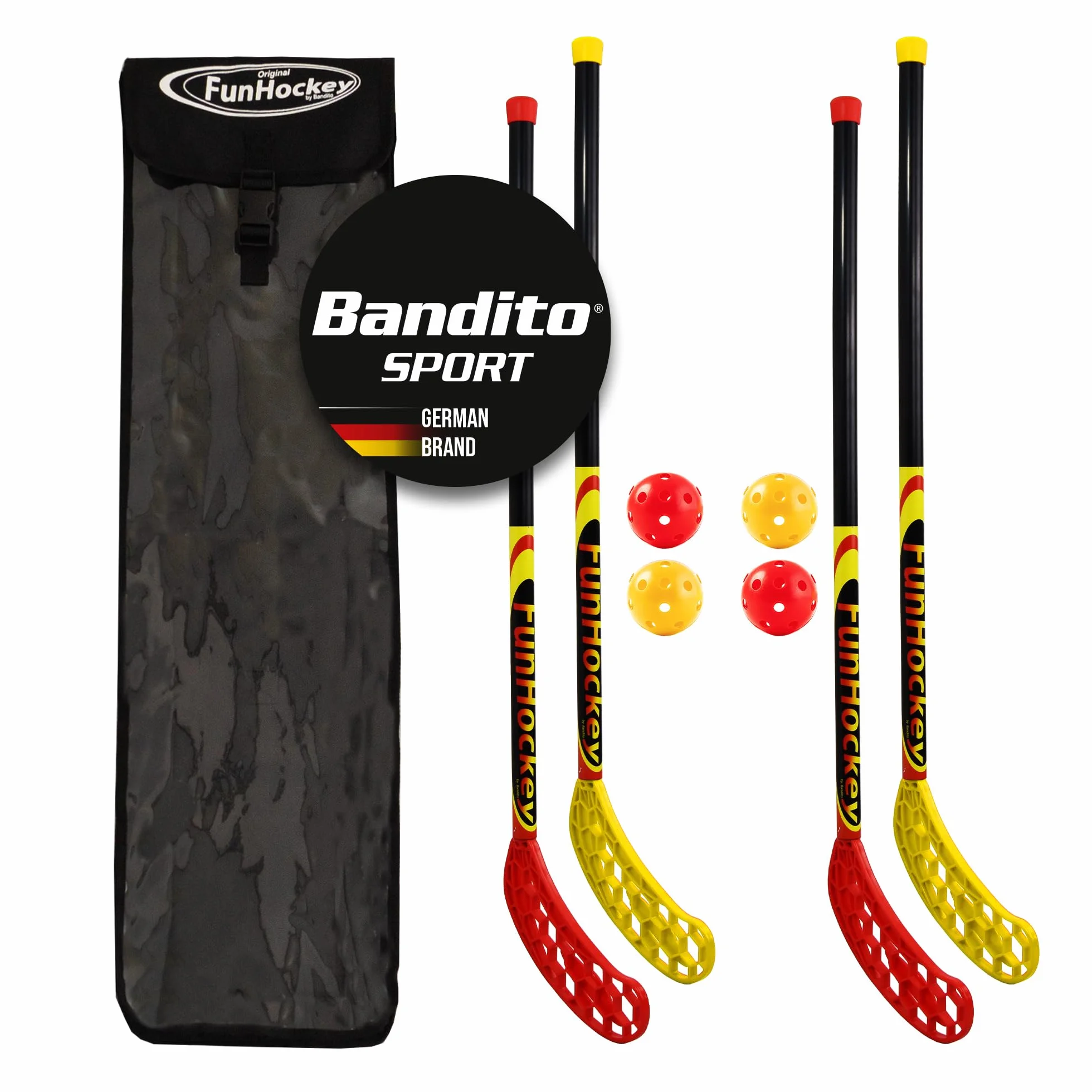 Bandito FunHockey Set racchette palline bambini floorball street hockey outdoor rosso giallo