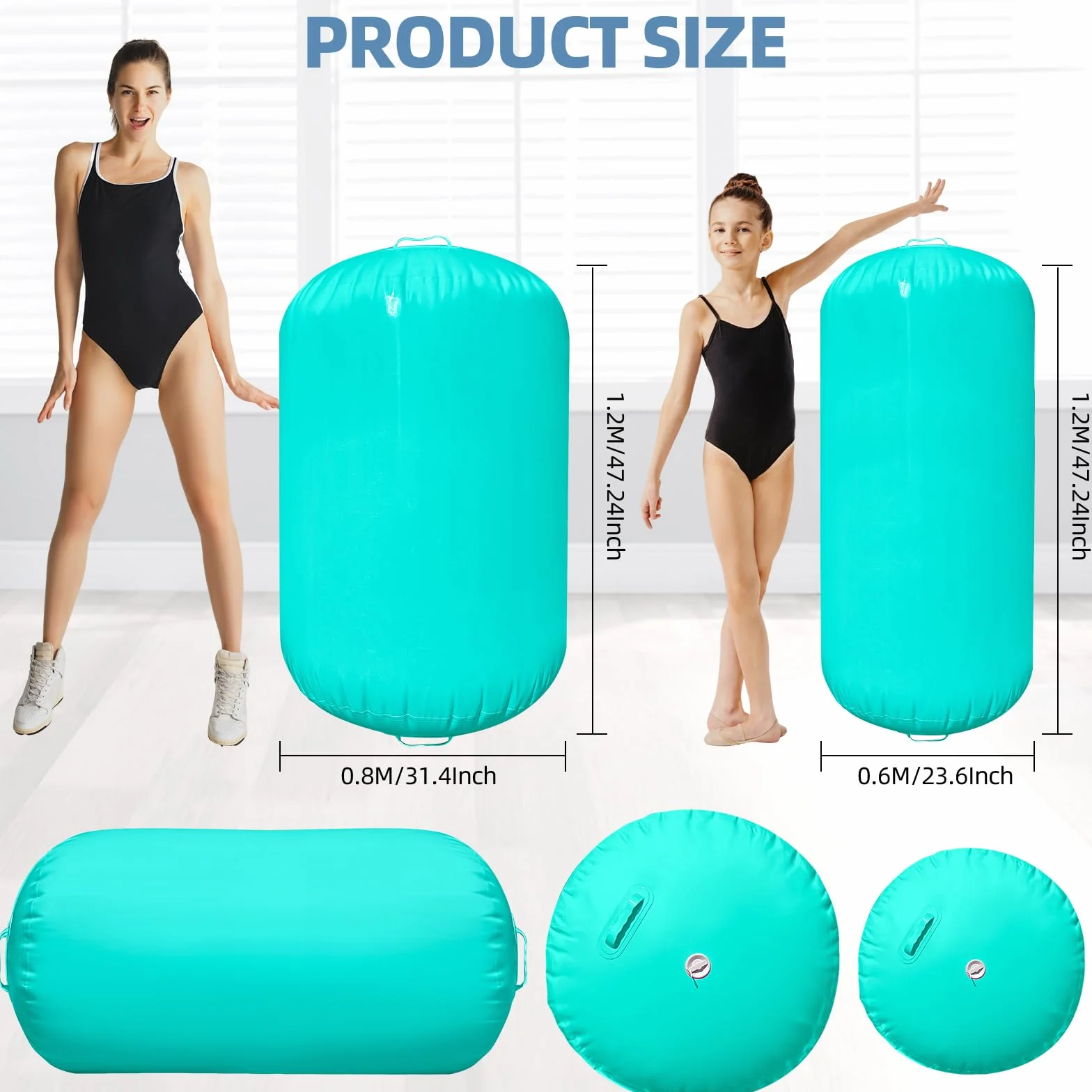 Air Roller Rullo Barile Gonfiabile 120X80cm/120x60cm, PVC Ginnastica Rotolo Tumbling Barrel, Capriola all'indietro allenamento per rotolamento, yoga e cheerleading, con pompa manuale