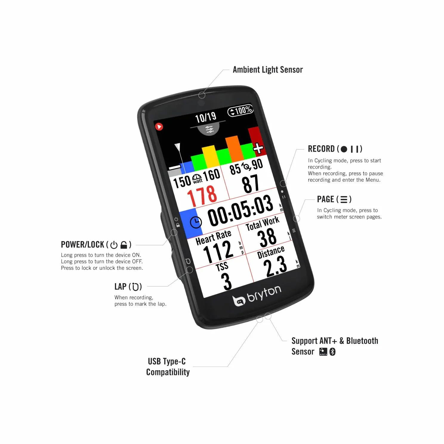 Bryton Rider S810E Ciclo Computer con Supporto Bici, Cavo USB