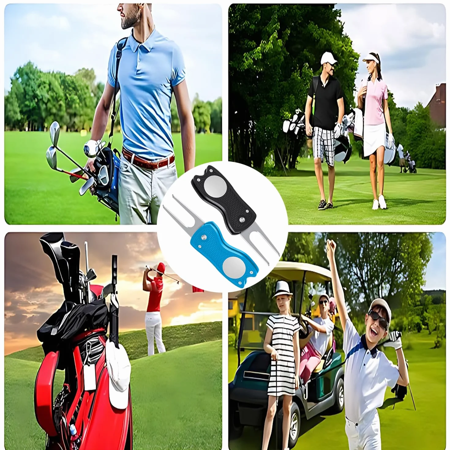 Pacco Divot Golf Pieghevoli Metallo Attrezzo Mini Riparazione Forcella Green Marcatore Magnetico Palline