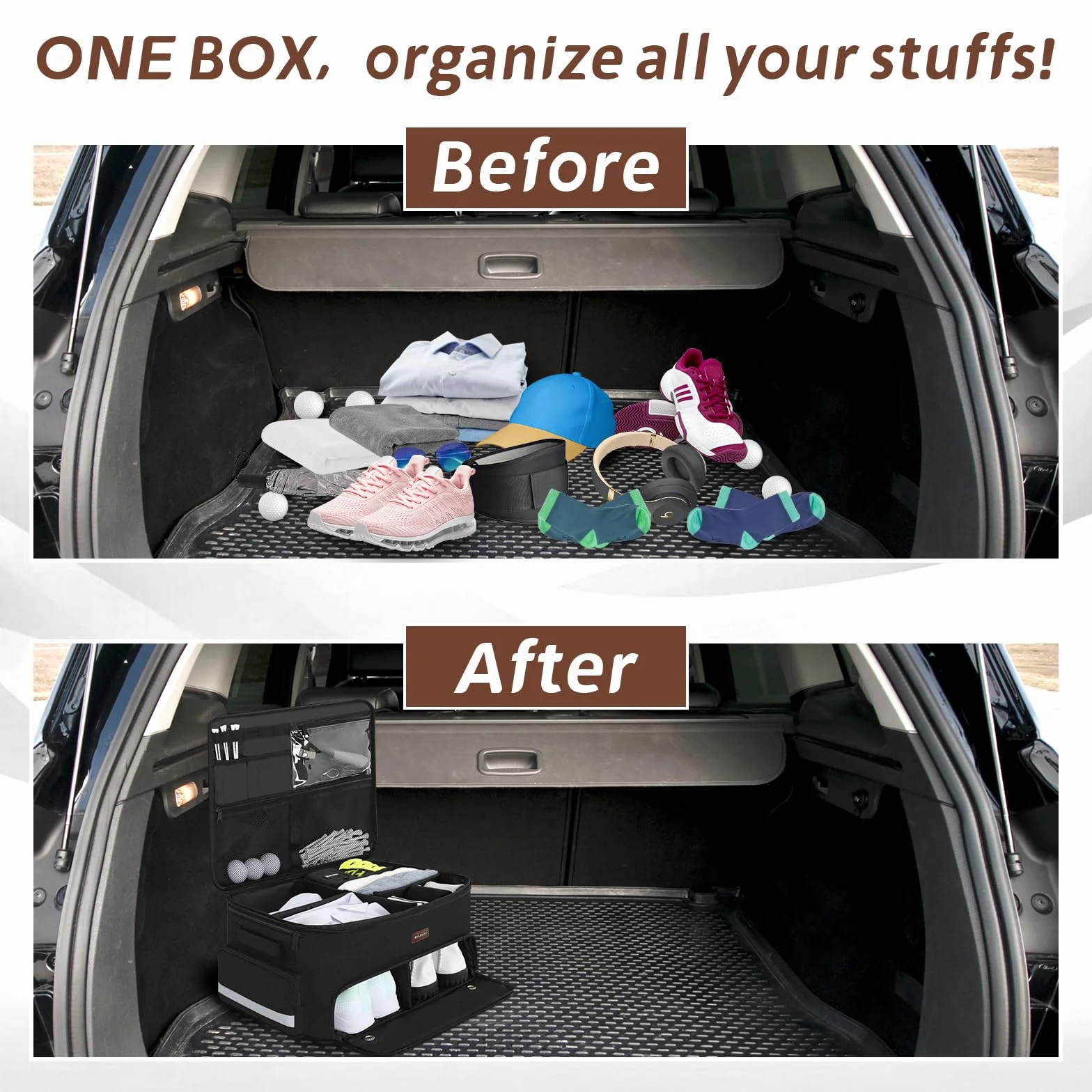 Organizzatore da Golf per Auto, armadietto da Golf a 2 Strati con Scomparto per Scarpe ventilato Separato, Organizer per Auto da Golf Grigio per Accessori da Golf, da Uomo (Nero)
