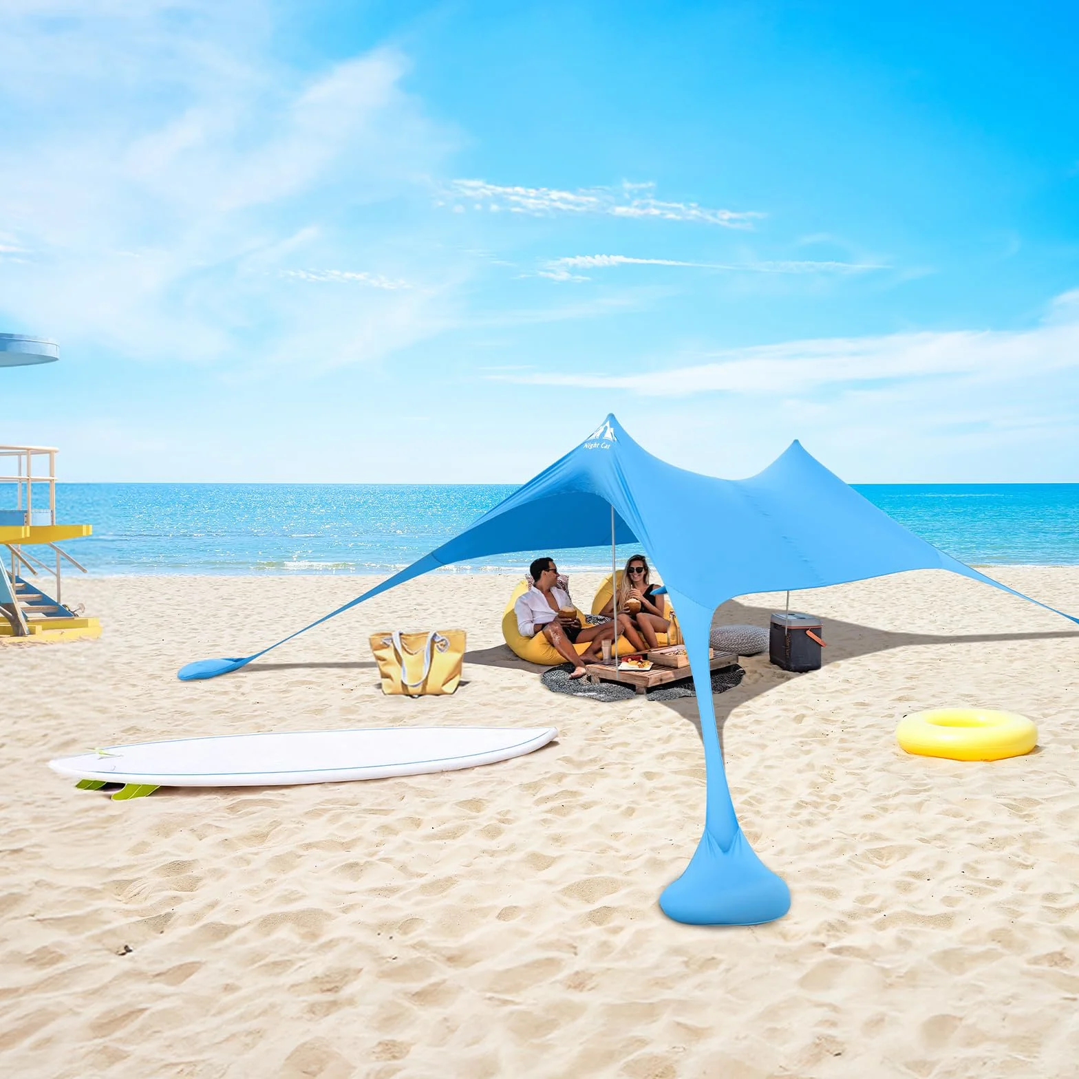 Night Cat Tenda da Spiaggia Baldacchino Parasole UPF 50+ Protezione UV con pali alluminio ancoraggio sabbia per cortile parco spiaggia