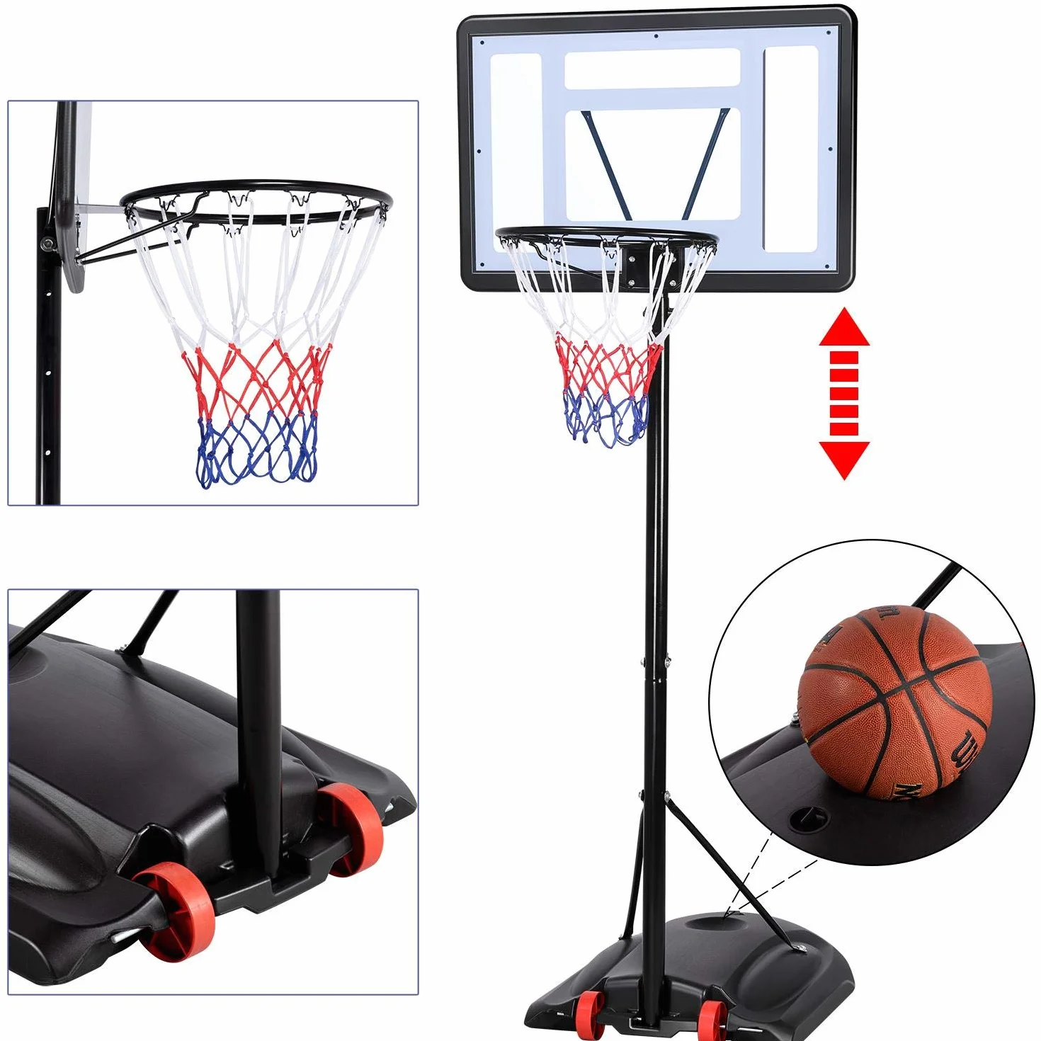 Yaheetech Canestro Basket Altezza Regolabile 219-279 cm Esterno Interno Portatile