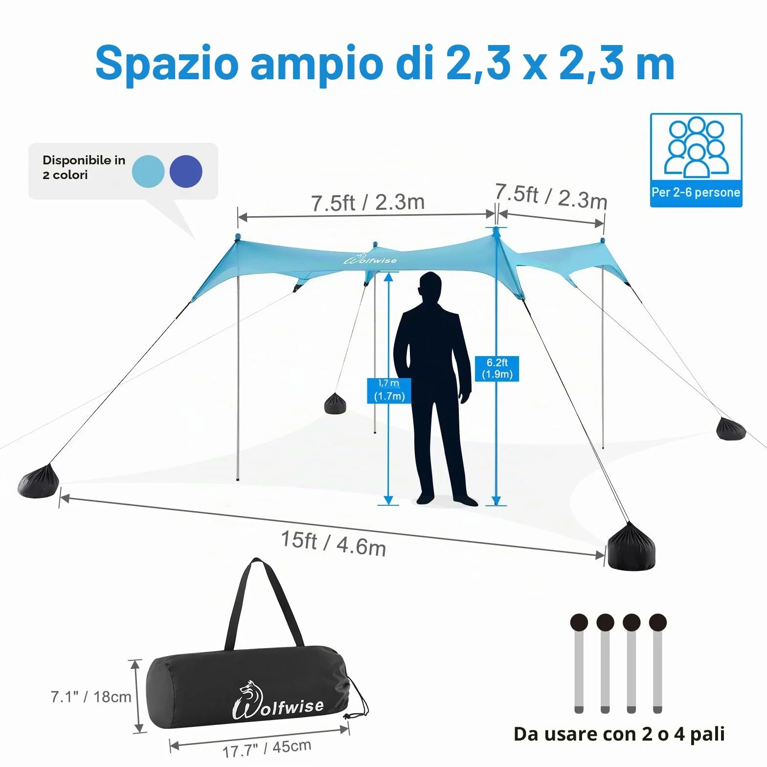 WolfWise Tenda da Spiaggia con Protezione Solare UPF50+