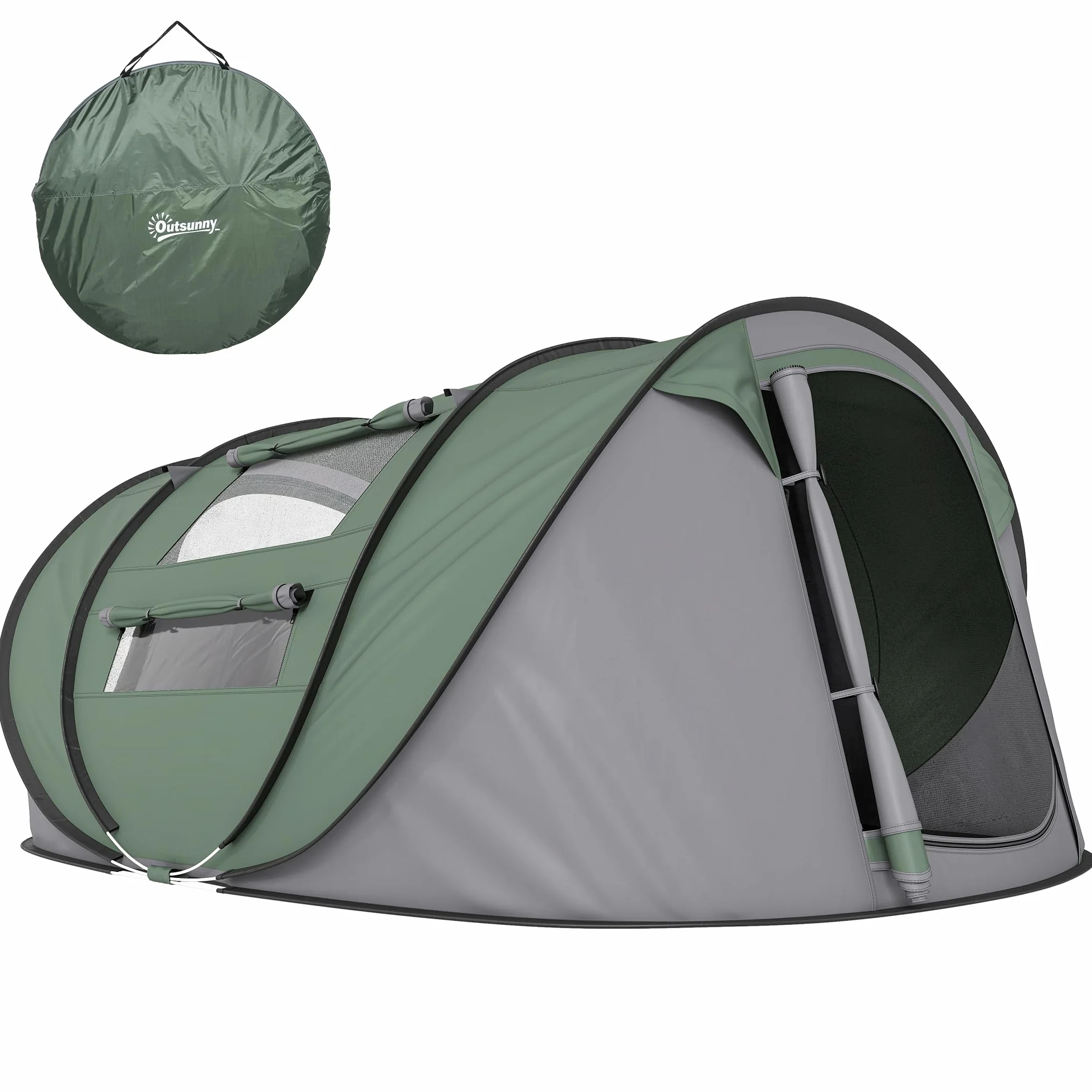 Outsunny Tenda da Campeggio Pop Up 2 Posti Impermeabile 263.5x220x123 cm Verde Scuro