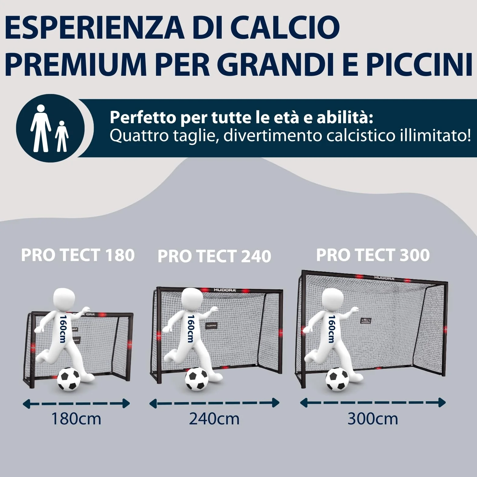 HUDORA Porta da calcio Pro Tect Grande, rivestita in gommapiuma con rete, antiurto