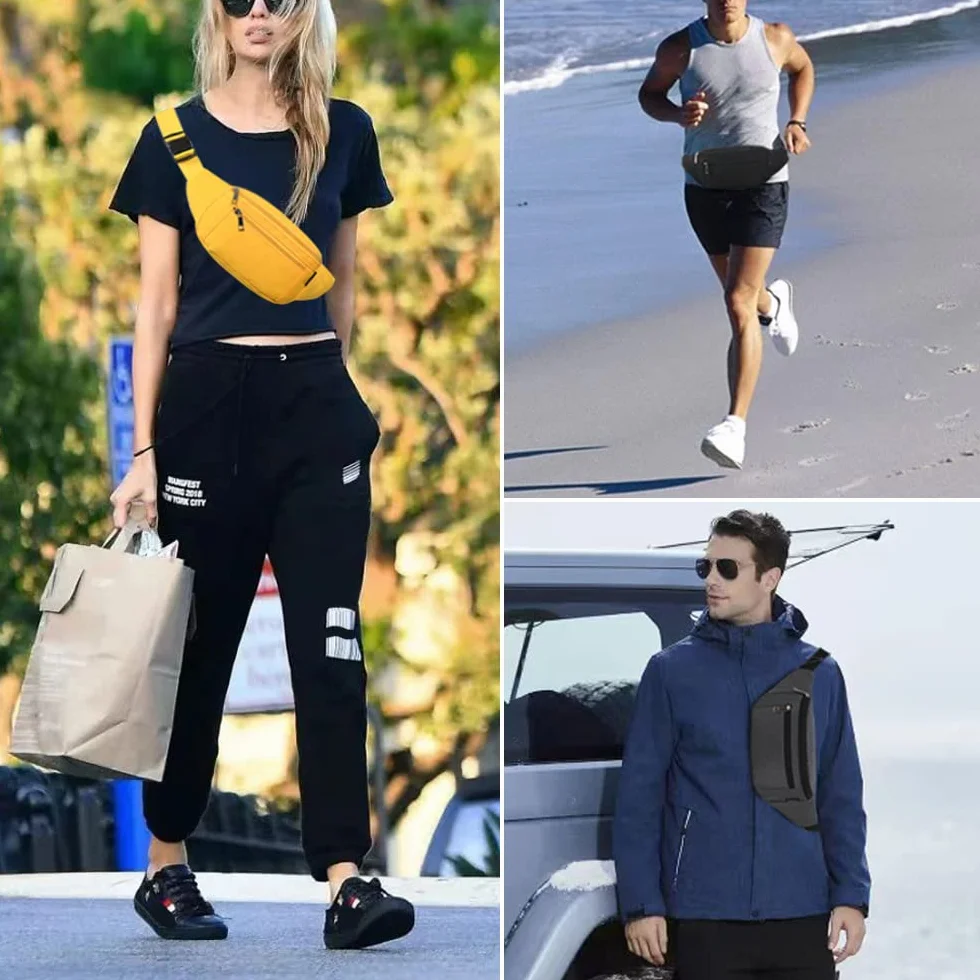 Marsupio Sportivo Uomo Donna Grande 4 Zip Tasche Cintura Regolabile Fibbia Sgancio Rapido Waist Bag Nylon Impermeabile Ciclismo Running Escursionismo Campeggio (Nero)