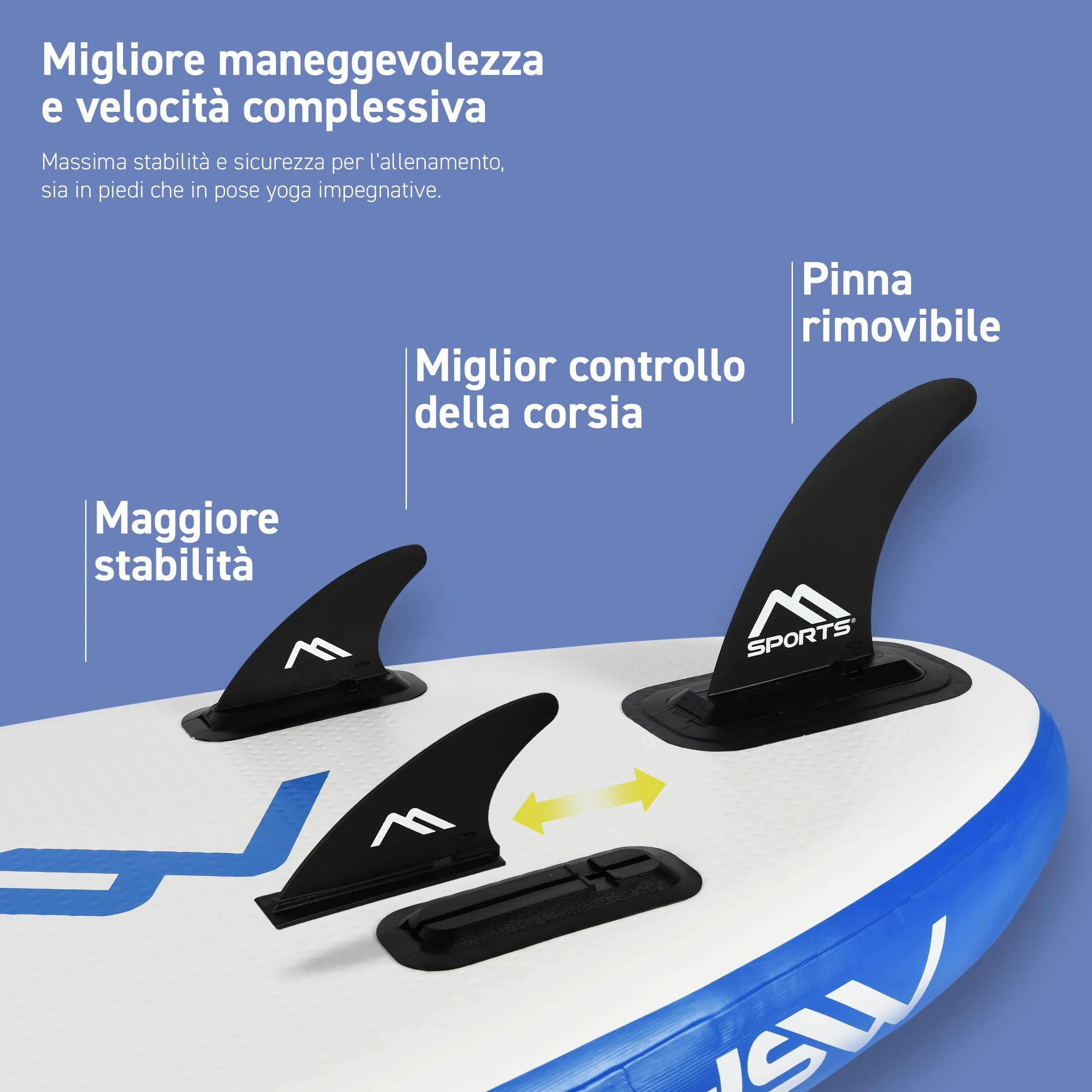 MSPORTS Stand Up Paddle Board gonfiabile completo paddleboard accessori pagaia regolabile, pompa di alta qualità + 2 bastoncini + custodia impermeabile per smartphone + borsa multifunzione