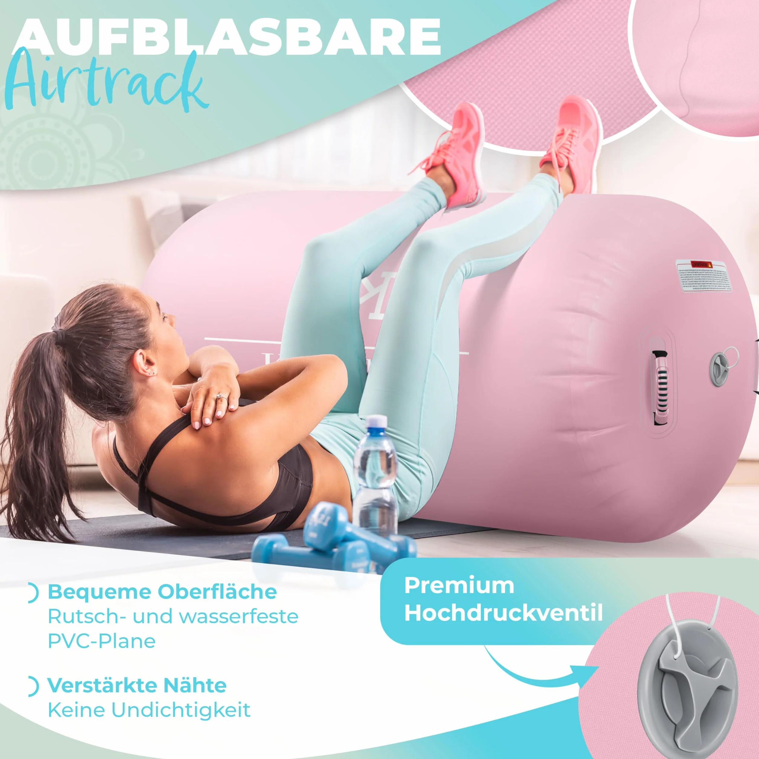 KESSER® Air Roll Airtrack, rullo gonfiabile, per ginnastica, con borsa per il trasporto e pompa ad aria, a barile, per la ginnastica, per lo yoga, per il fitness,