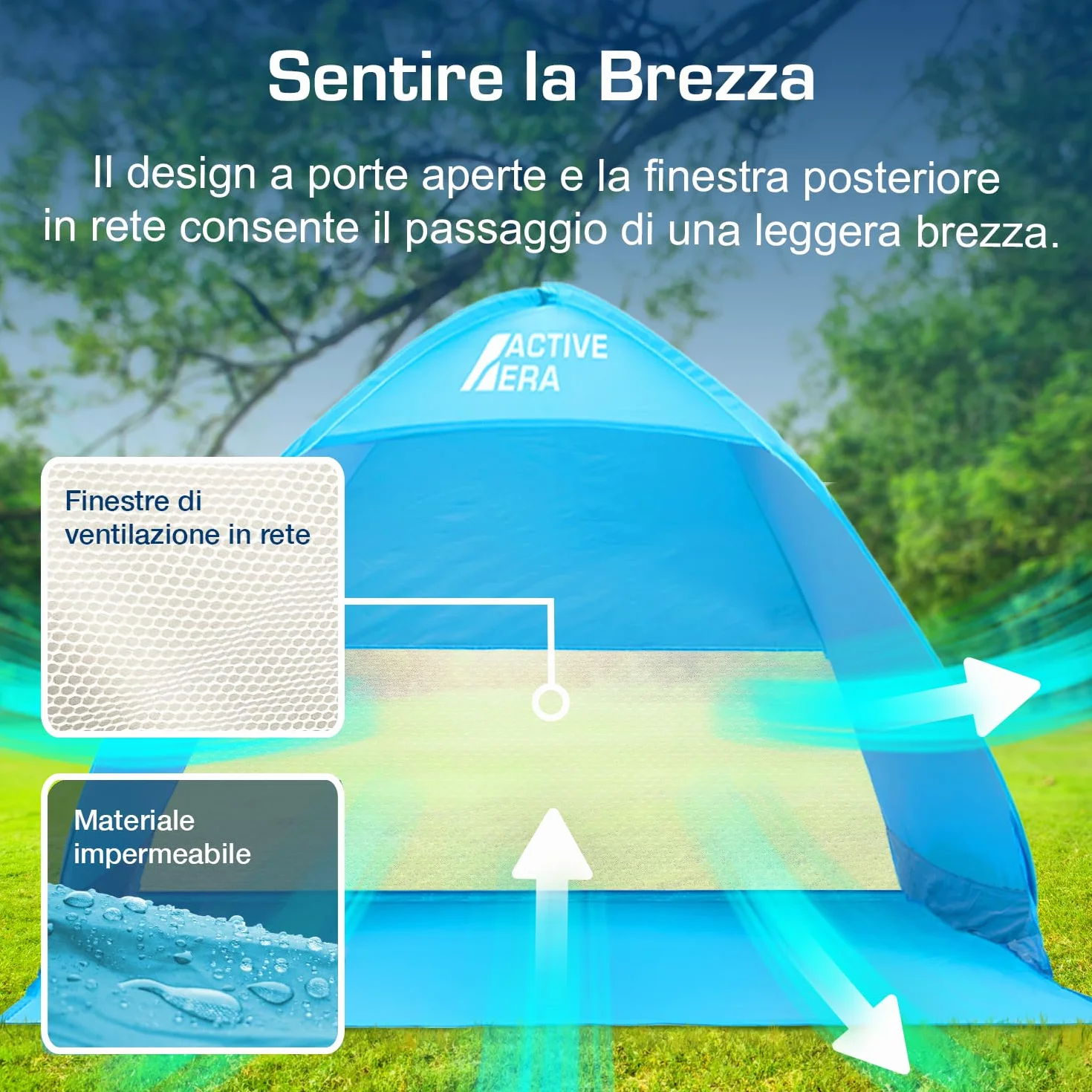 Active Era Tenda da Spiaggia Automontante istantanea - Protezione Solare UPF 50+ Dai Raggi UV - Include Custodia per il Trasporto e Picchetti