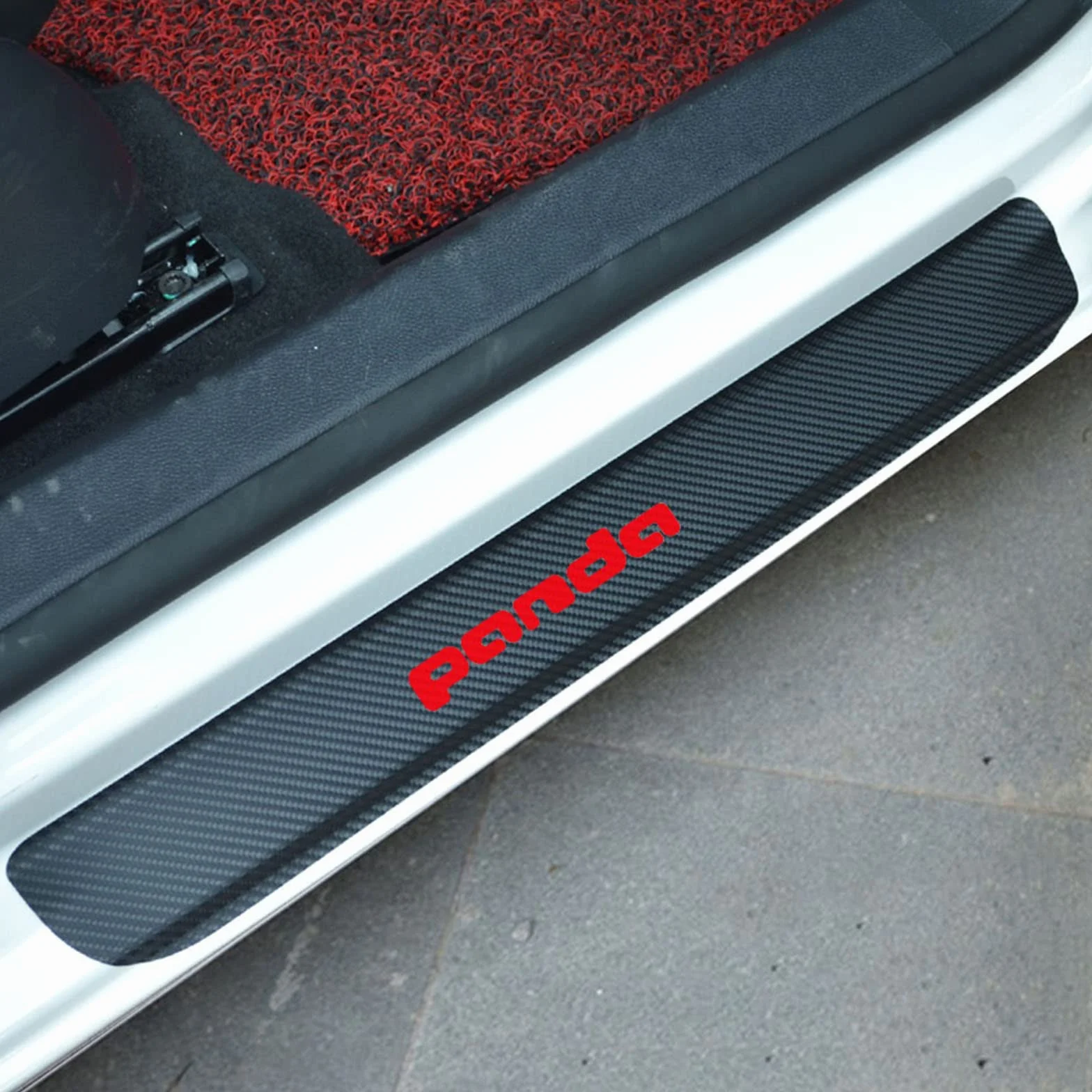 4 Pezzi Sticker Battitacco in Fibra Carbonio per Auto, per Fi-at Panda, Battitacco Protezione Plates Anti-Graffio Scuff Adesivi Styling Decorativi Accessori,Red