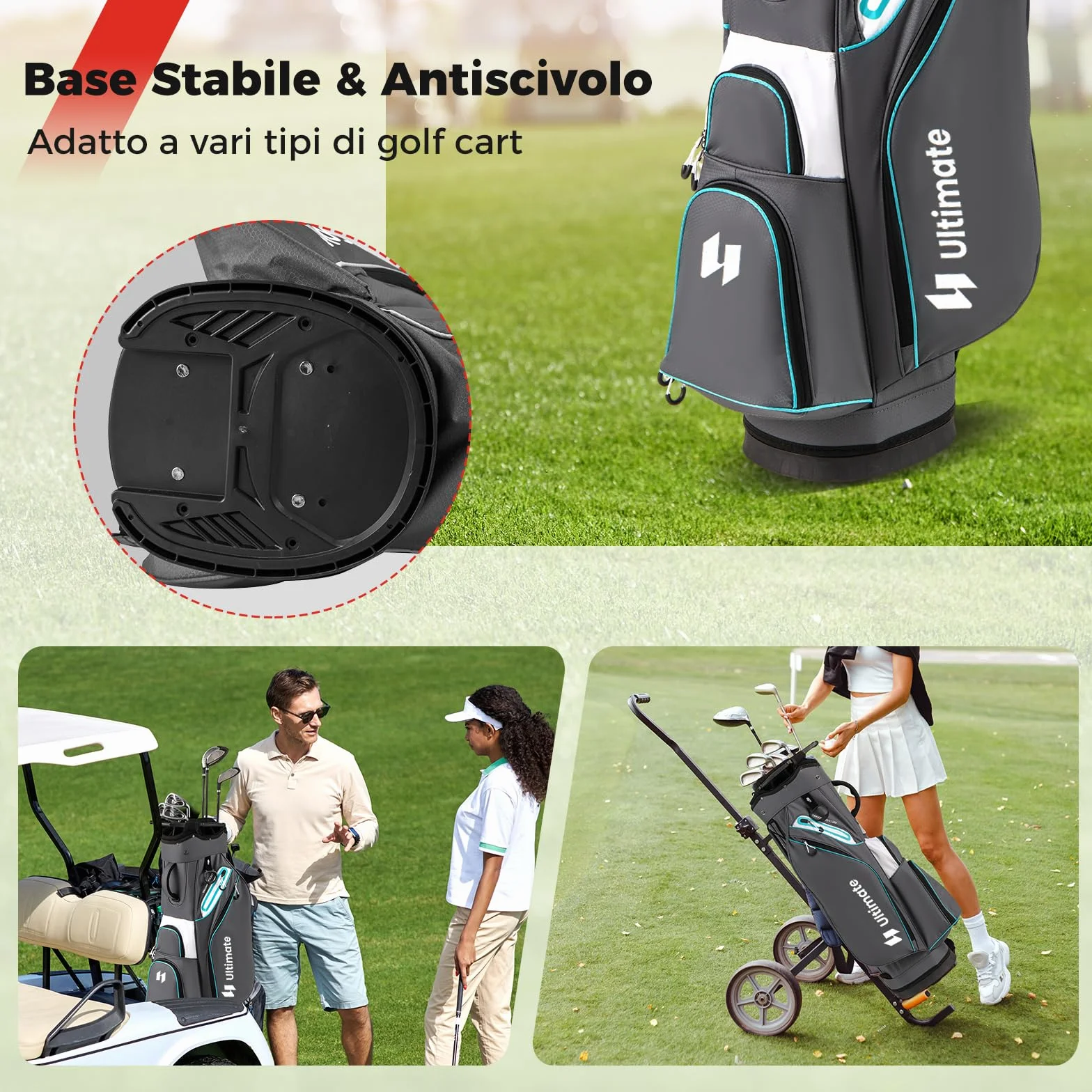 COSTWAY Borsa da Golf 14 Scomparti, Organizzatore Portatile con Tasca Frigo, Tracolla Regolabile, Cappuccio Antipioggia