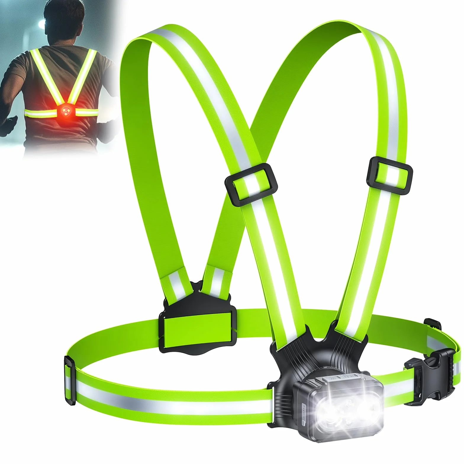 Luce Running 500 Lumen con Posteriore, 7+2 Modalità, 45° Regolabile, IPX4 Impermeabile, Torcia Running
