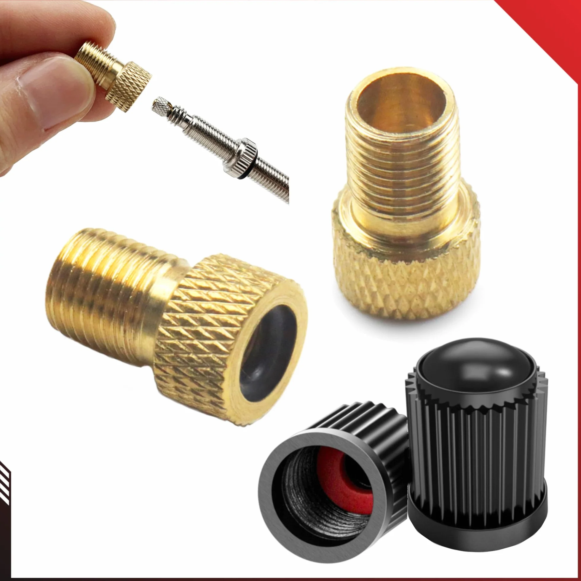 Set Adattatori Valvola Bici in Ottone per Valvole Presta e Schrader 4 Pezzi
