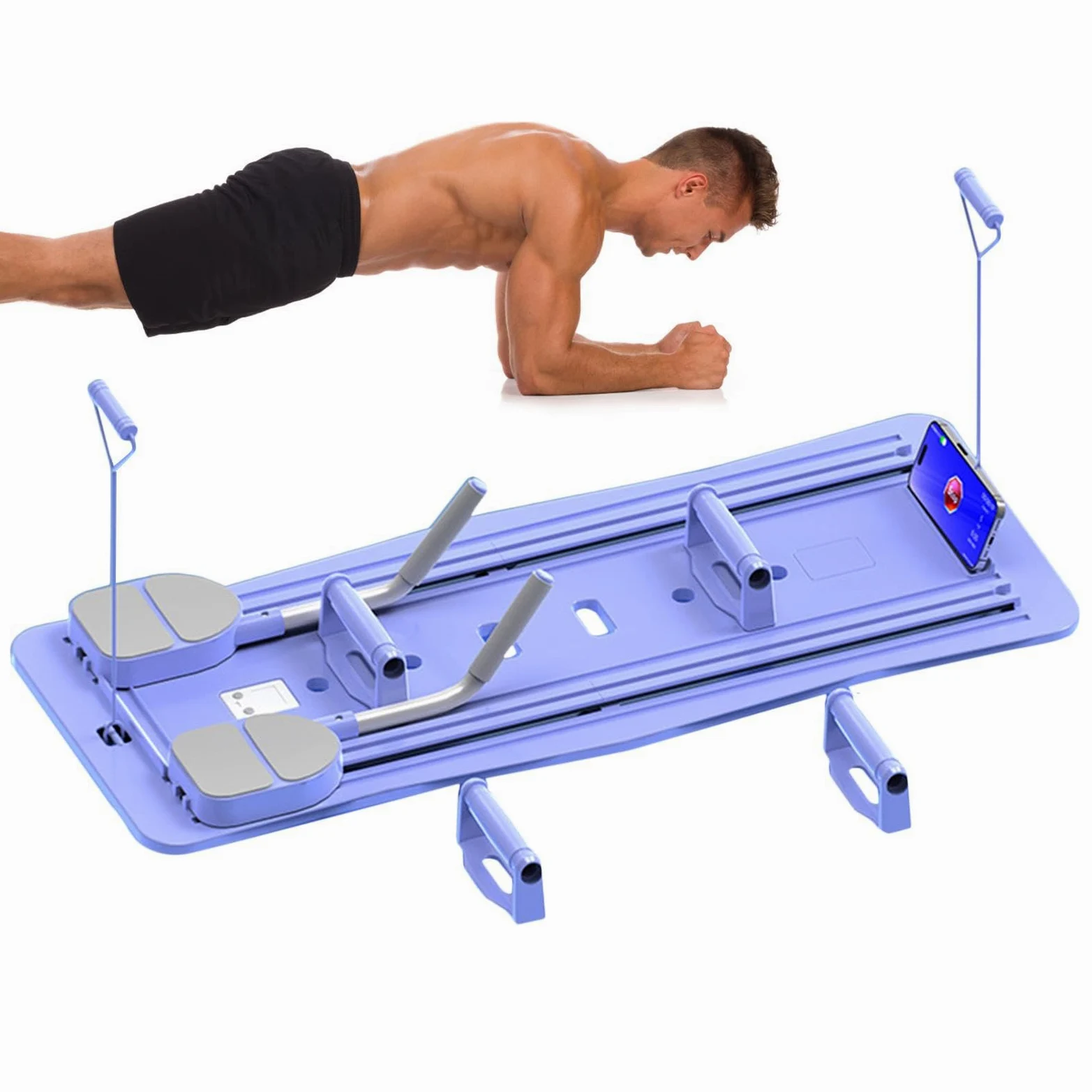 Reformer Pilates Machine, Tavola Pilates Portatile Pieghevole, Tavola Addominale Multifunzionale con Supporto per il Gomito, Attrezzatura da Palestra Domestica, per Allenamento Completo del Corpo