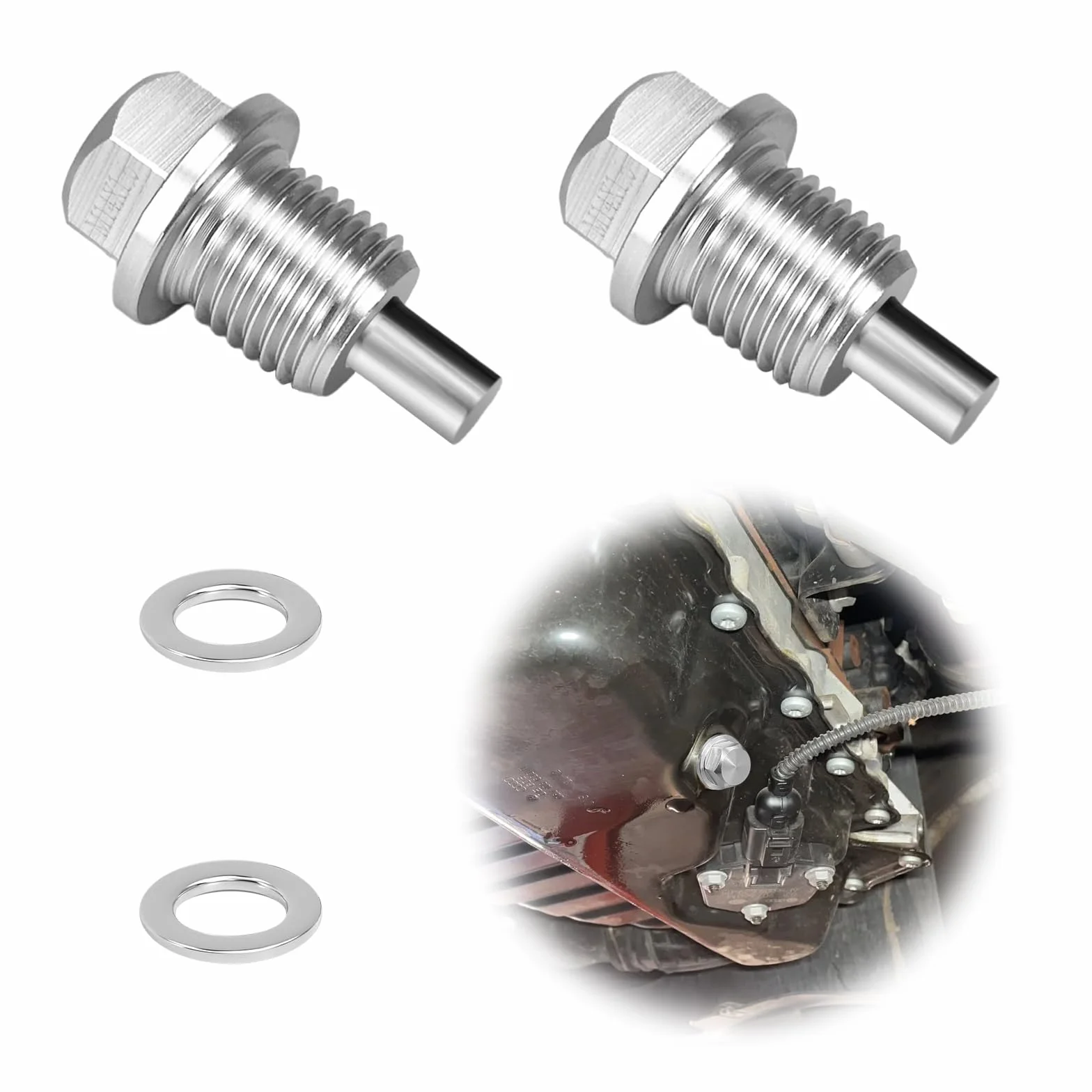 2 Pezzi Magnetic Oil Drain Screw Sump Dado di Scarico In Lega di Alluminio Anodizzato Pan Oil Drain Plug, Magnetic Car Oil Screw (Argento, M14 x 1.5)