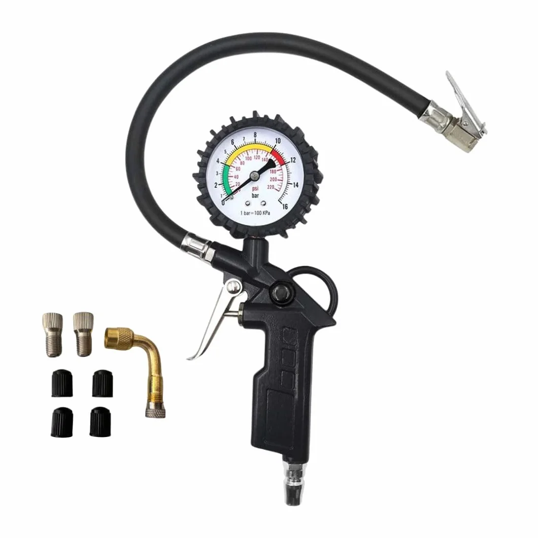 A.M.C. Pistola Gonfiaggio Pneumatici Professionale con Manometro Pressione tra 0-220 Psi e 0-16 Bar per Pressione Gomme di Auto Moto Camion e Biciclette