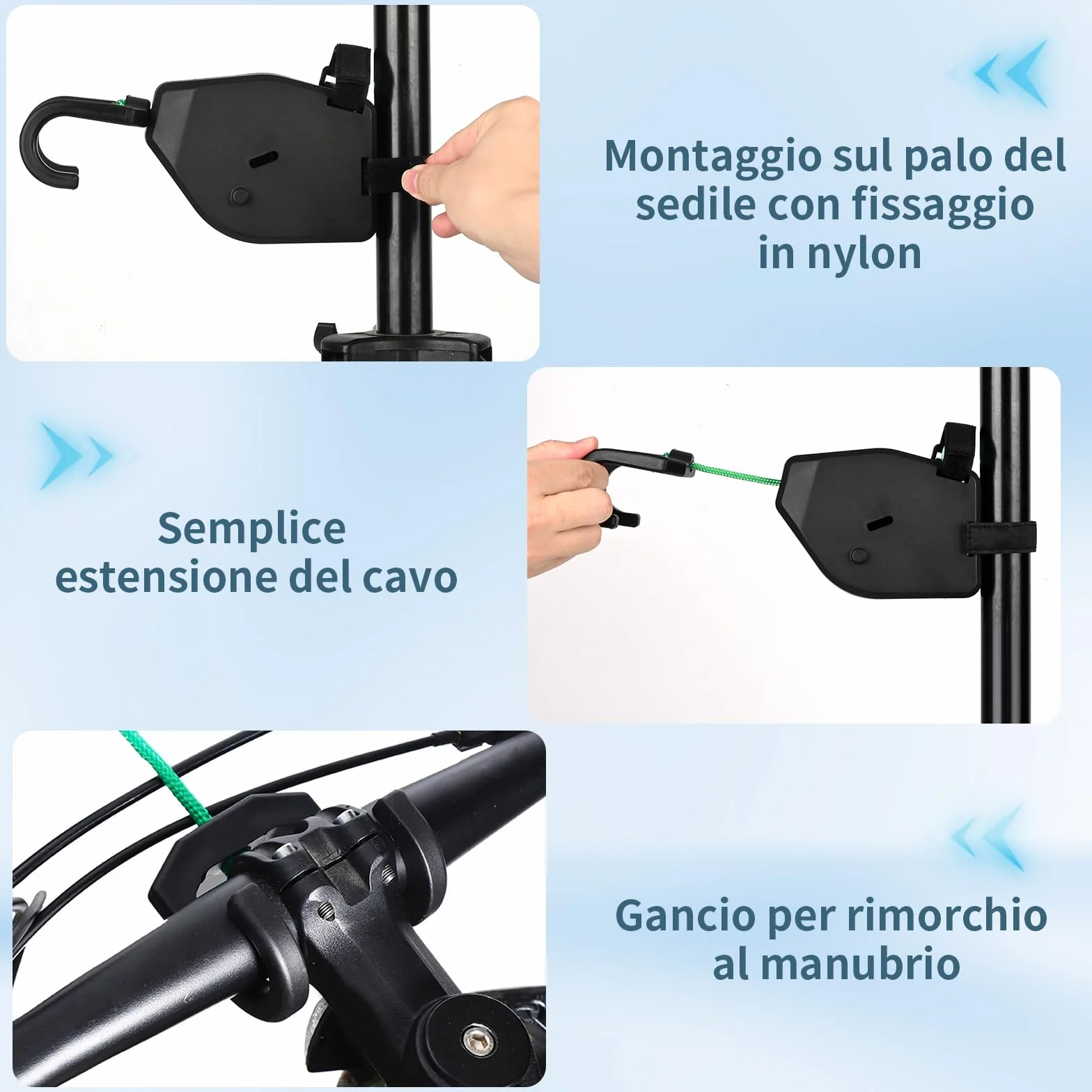 Corda di Traino per Bicicletta Bambino 2,5m Vankarr Compatibile Universale Avvolgimento Automatico