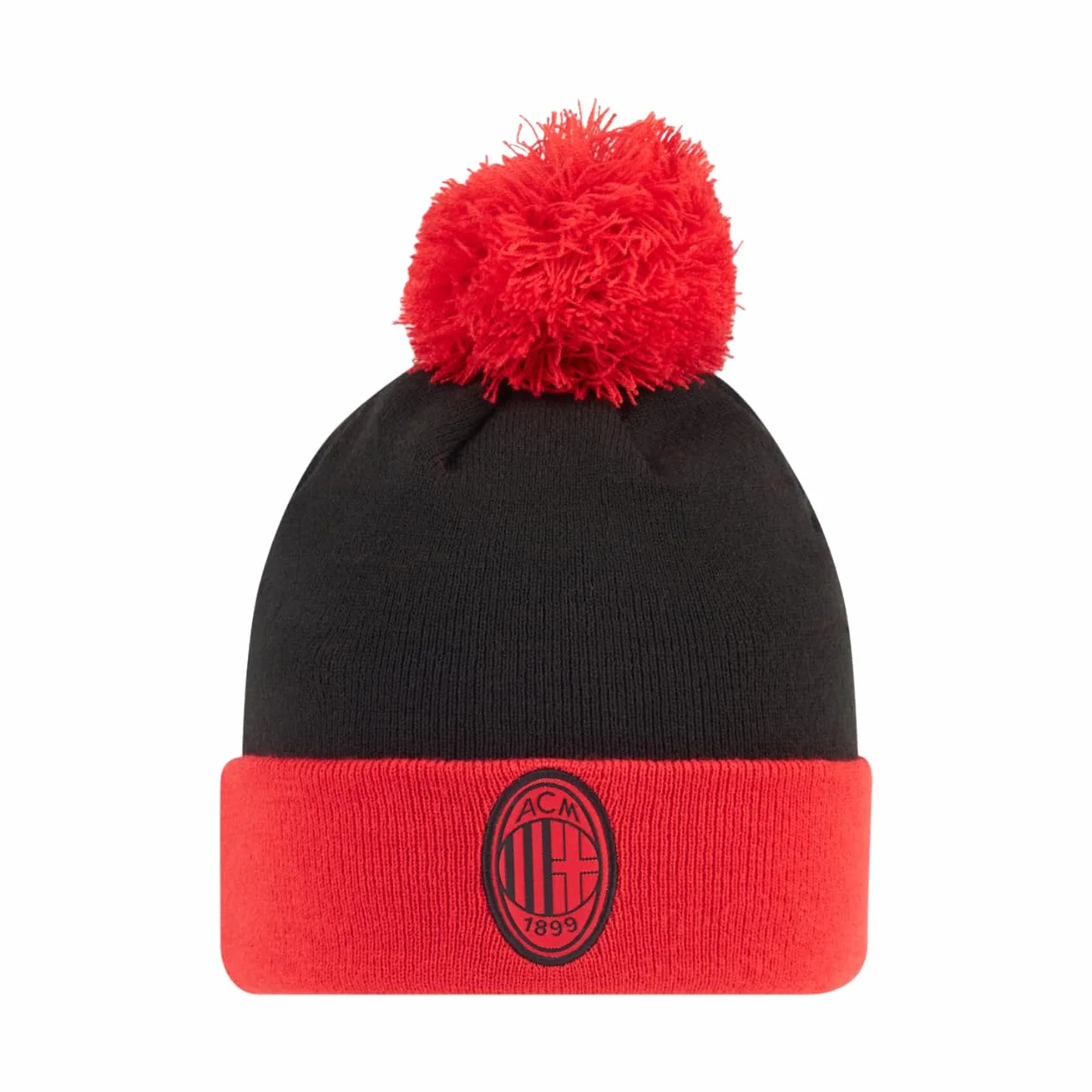 AC Milan Berretto Invernale Caldo con Logo Ufficiale, Unisex Nero/Rosso Pom Pom