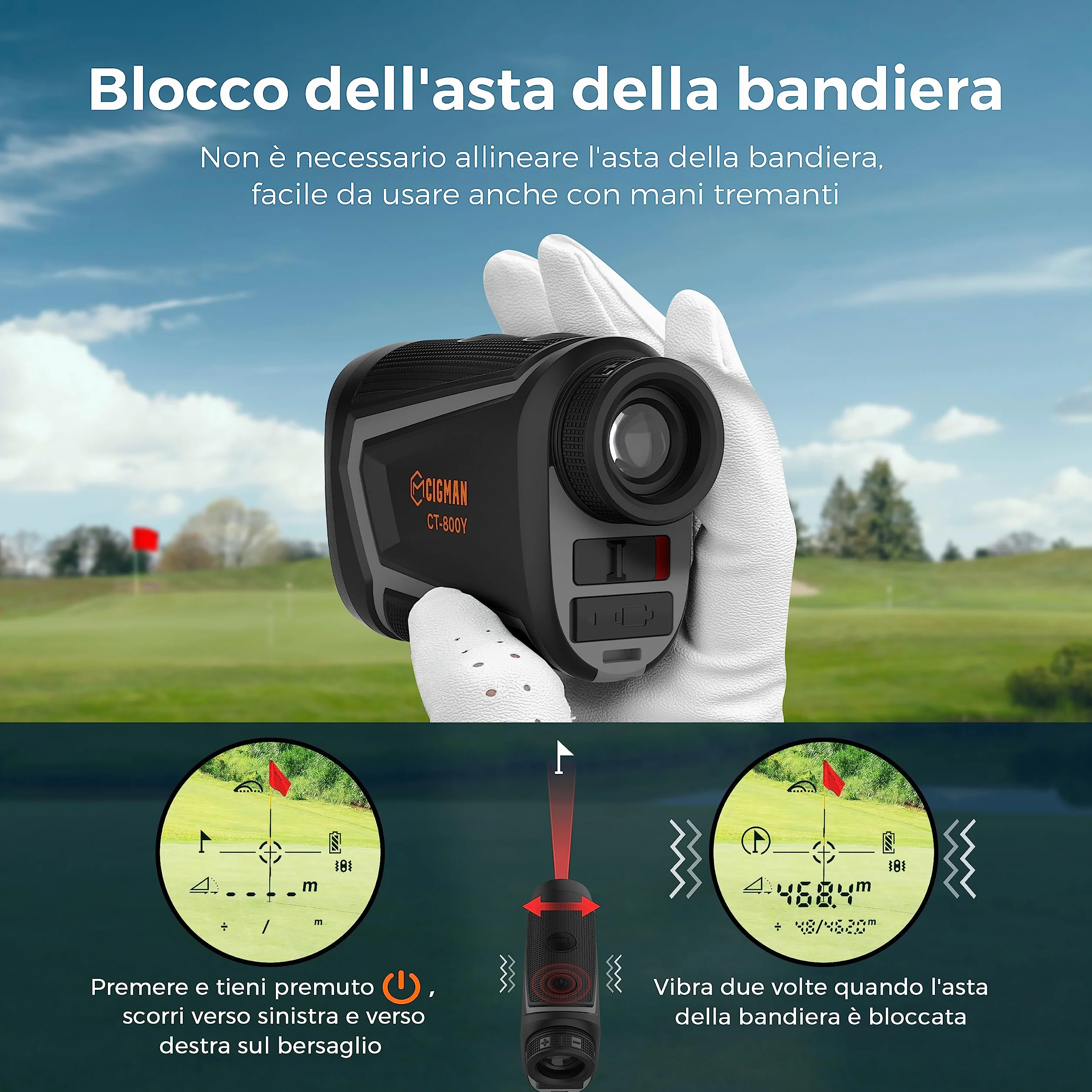 CIGMAN Telemetro Golf 800 Yards Laser Telemetro caccia con Pendenza,Ricaricabile via USB, Ingrandimento 7X, bloccaggio degli alberi bandiera, 7 modalità di misurazione della distanza, Caccia