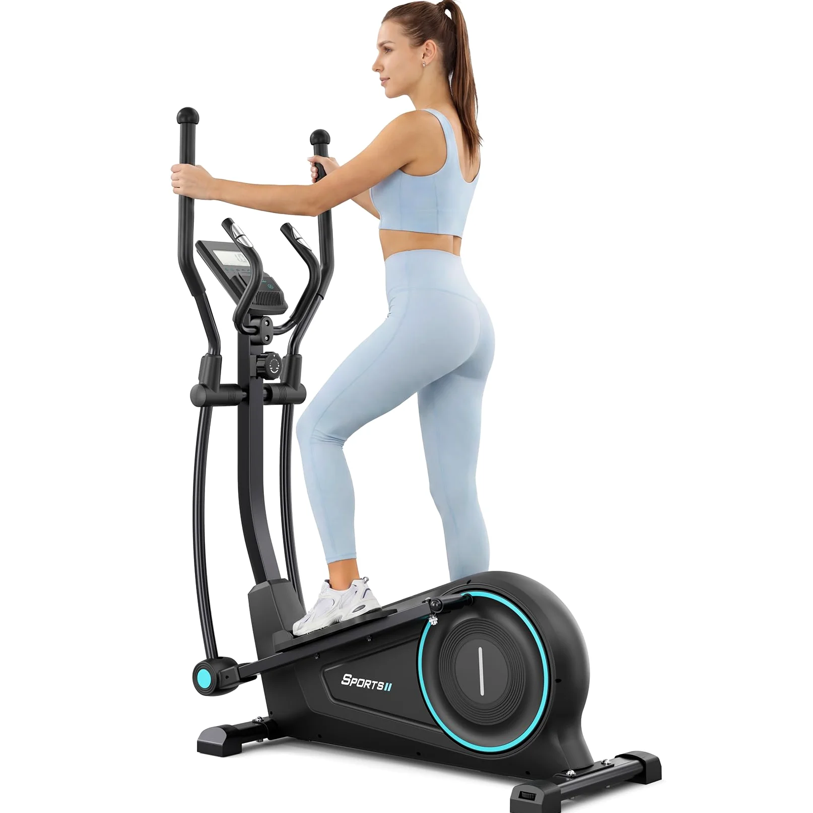 THERUN Ellittica da Casa Silenziosa, 16 Livelli di Resistenza Magnetica, Supporta fino a 120 kg, Display LCD, Allenamento Cardio e Corpo Completo