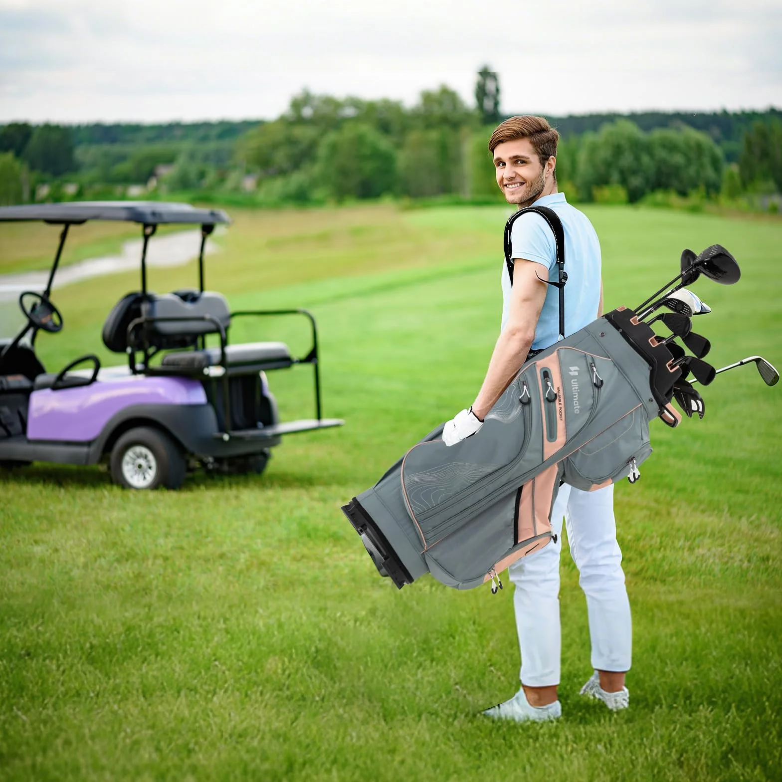 LIFEZEAL Borsa da golf con 14 divisori e 11 tasche portatile con cinghia e supporto ombrelli