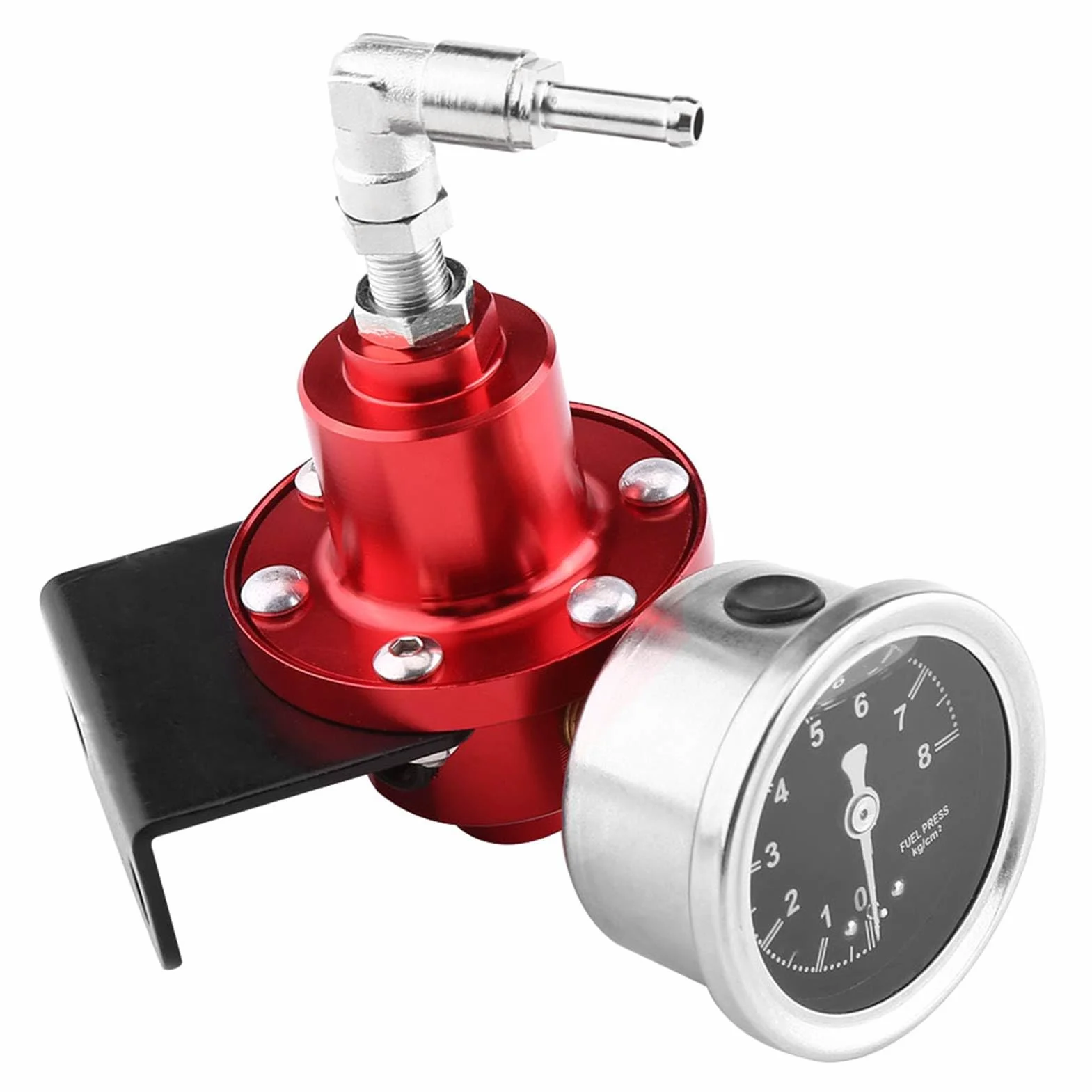 Yctze Regolatore Pressione Benzina - Componenti di distribuzione ricambi Auto Regolatore di Pressione del Carburante FPR Regolabile in Alluminio Universale con manometro per Auto Rossa