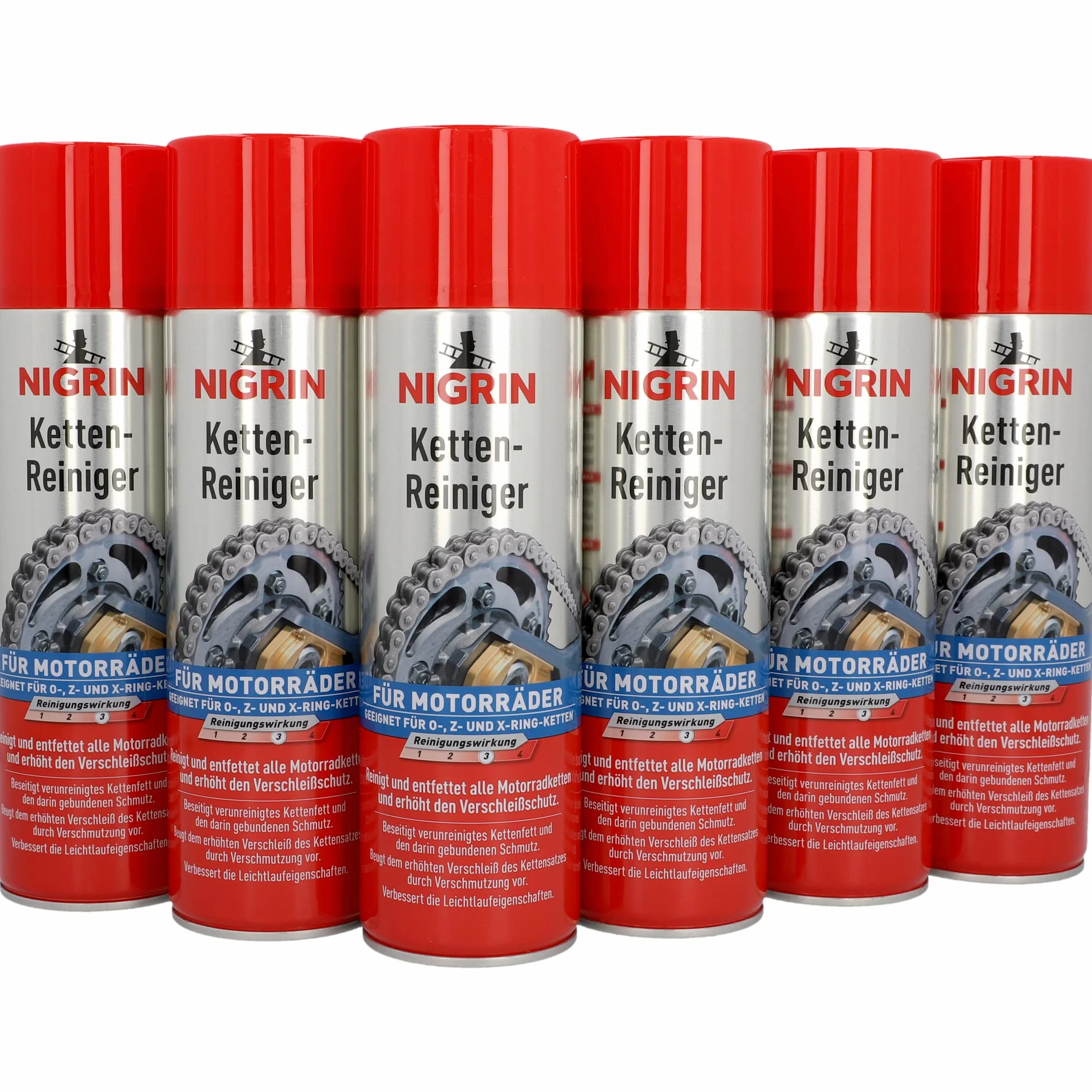 Nigrin 20854-6 detergenti per catena da 500 ml, spray per catena moto, pulisce e sgrassa le catene della moto, incolore