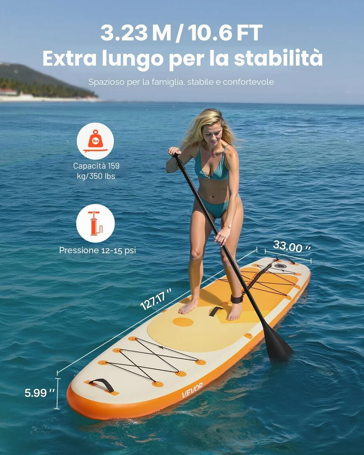 VEVOR Tavola da Paddle SUP 323 x 83,8 x 15,2 cm Ultraleggera con Accessori