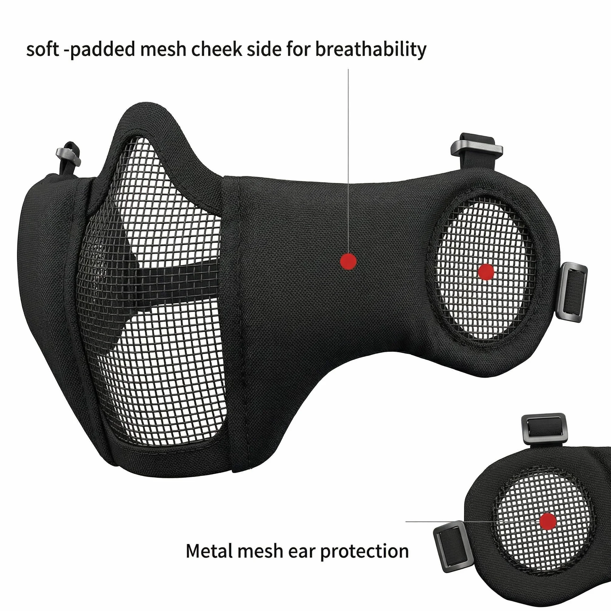 Casco Fast Tattico MH Combinato Protezione Orecchie Pieghevole Maschera Rete Mezza Faccia Occhiali Airsoft Paintball