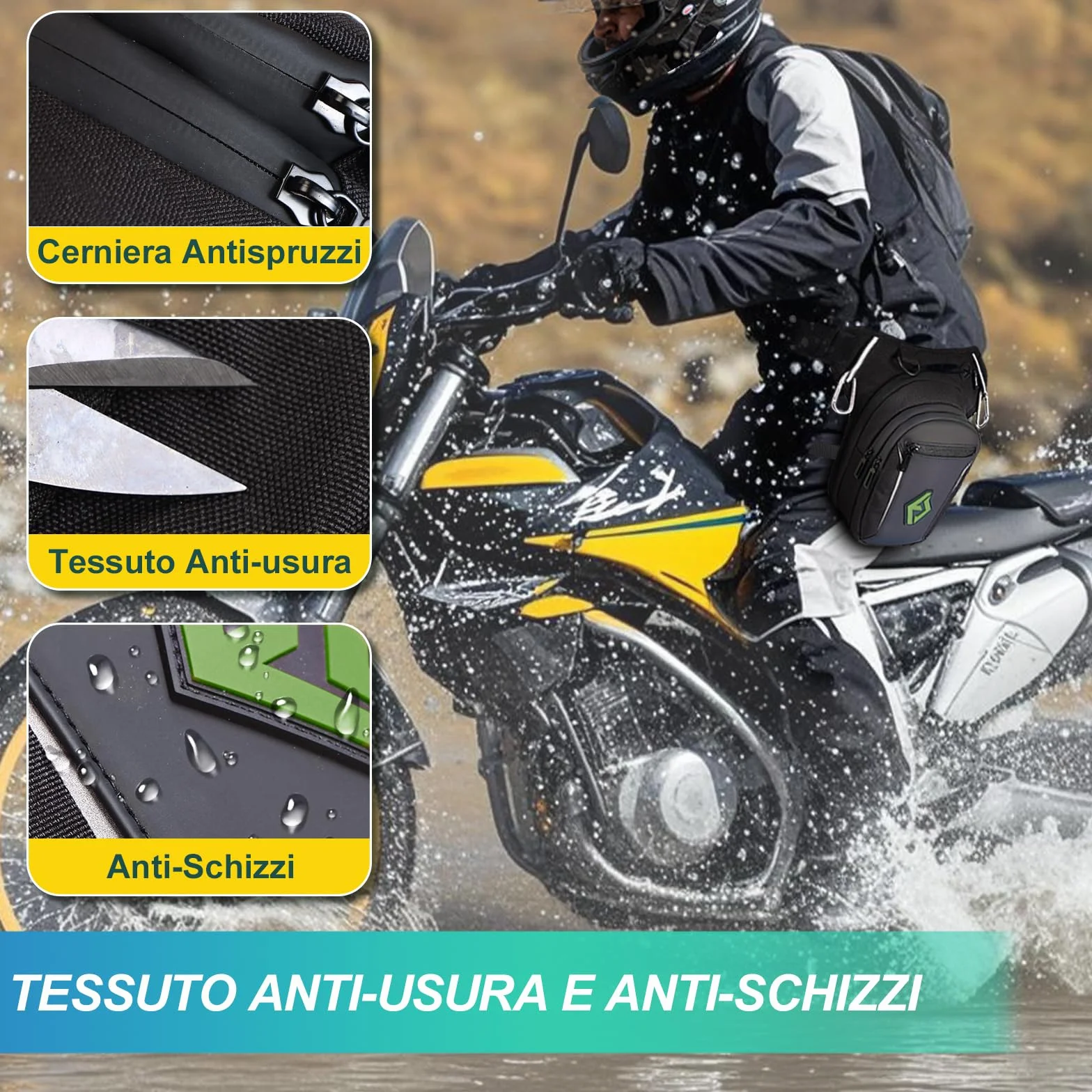 Eshow Marsupio da Gamba Moto, Borsa Cosciale Espandibile con Striscia Riflettente e Cintura Regolabile per Uomo Donna, Borsello Sportivo Nero